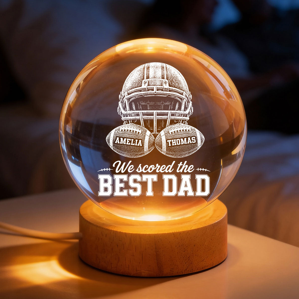American Football We Scored The Best Dad - Personalized Crystal Ball LED Night Light - Gift For Dad, Football Lovers