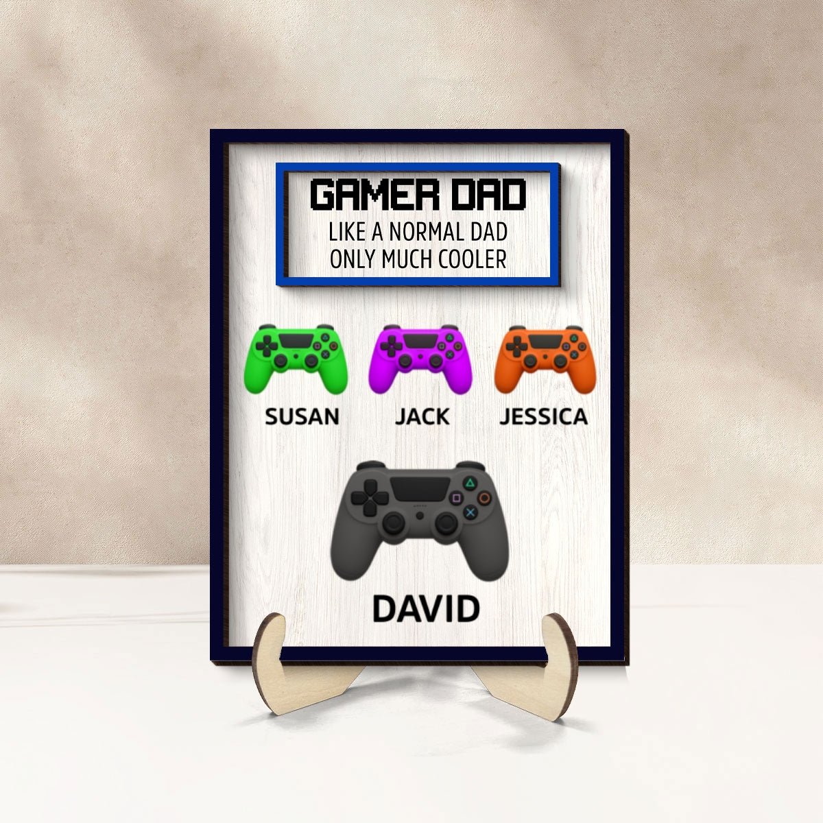 Gamer Dad Much Cooler Custom Controller Personalized 2-Layered Wooden Plaque, Gift for Gamer Dads