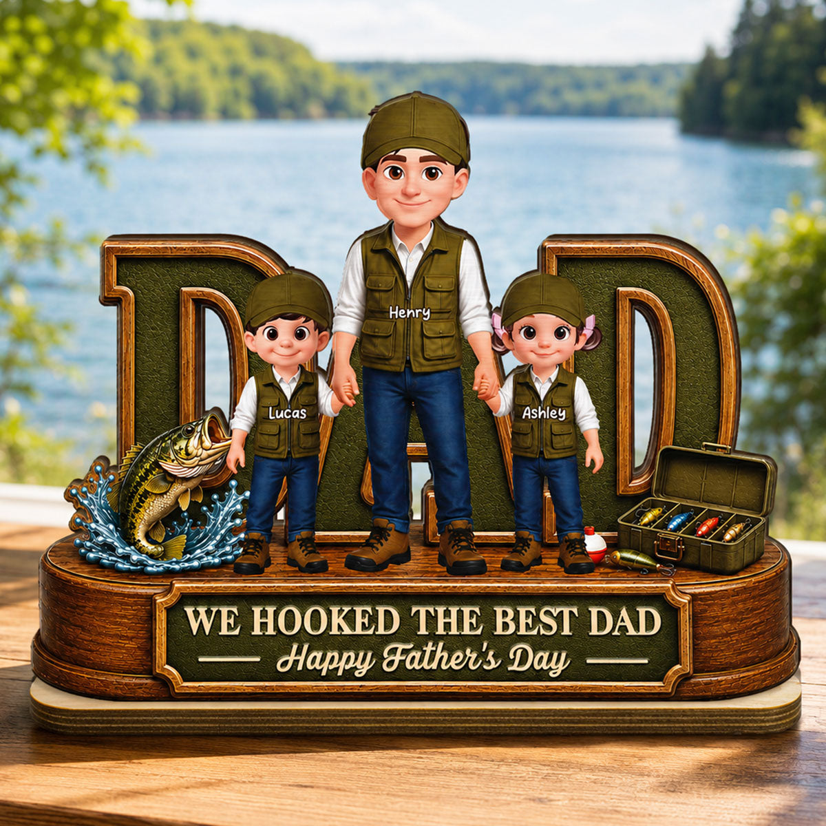 We Hooked The Best Dad Fishing Dad - Personalized 2-Layered Wooden Plaque - Gift For Fishing Dad, Fishing Lovers