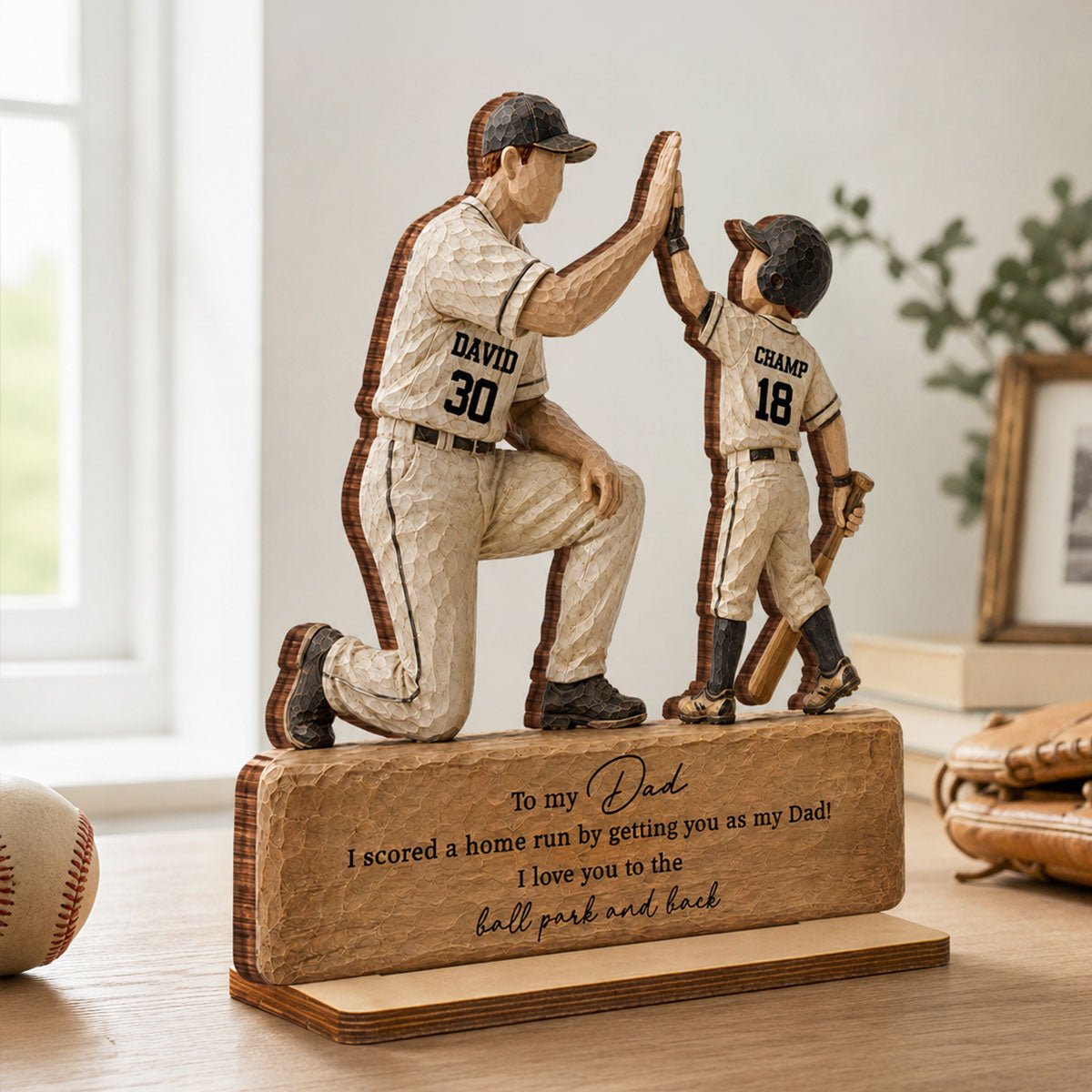 I Scored a Home Run with You as My Dad - Personalized 2-Layered Wooden Plaque - Gift for Dad from Son Daughter