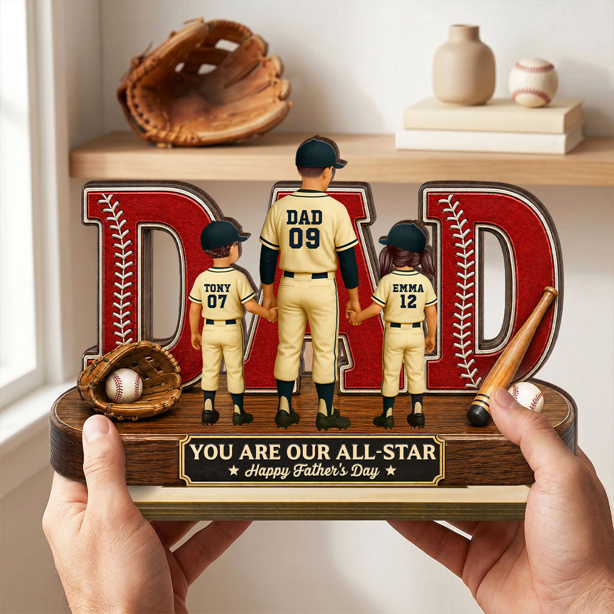 Baseball Dad Legend We Caught The Best Dad - Personalized 2-Layered Wooden Plaque - Gift For Dad