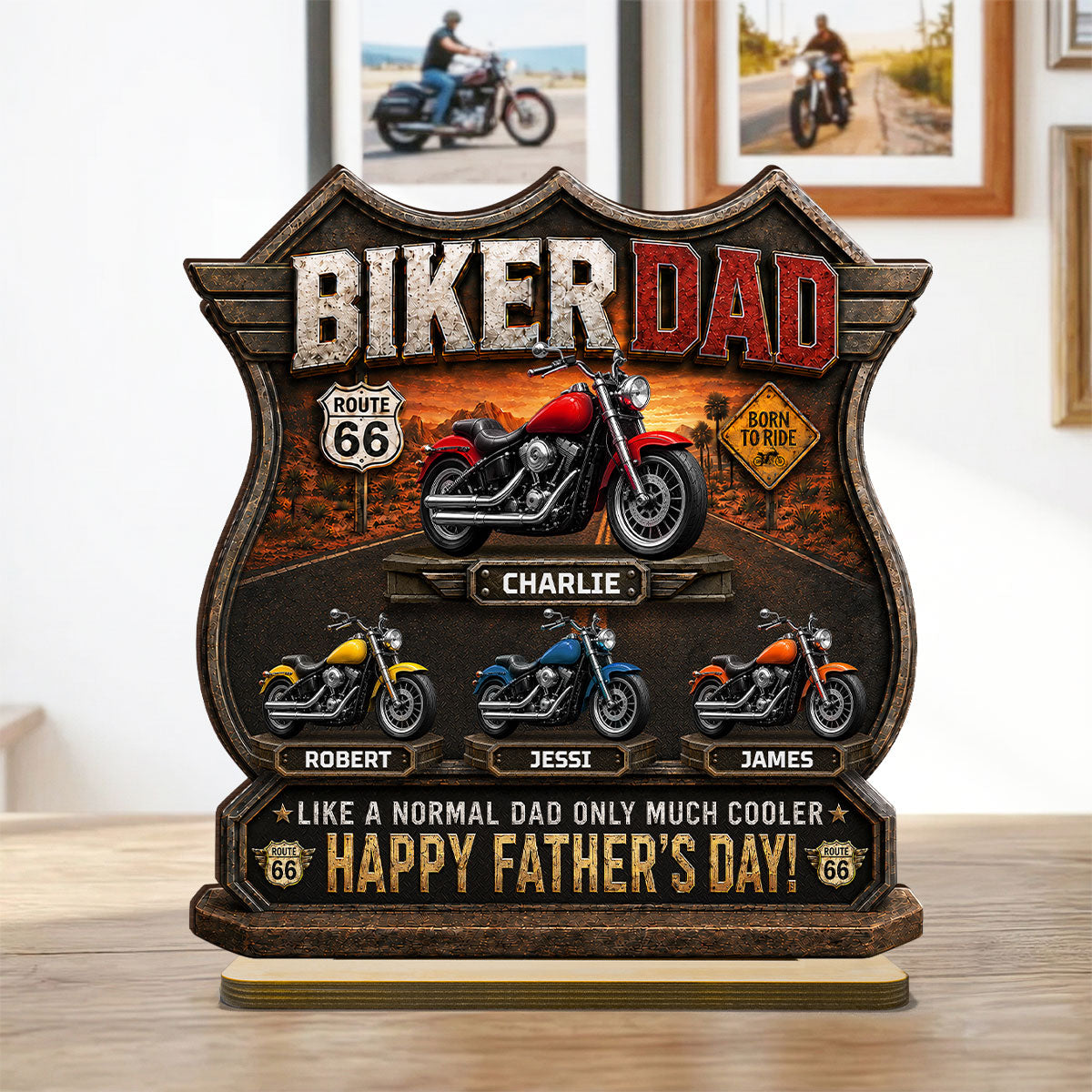 Biker Dad Cooler Dad - Personalized 2-Layered Wooden Plaque - Gift For Dad, Husband, Grandpa, Bikers