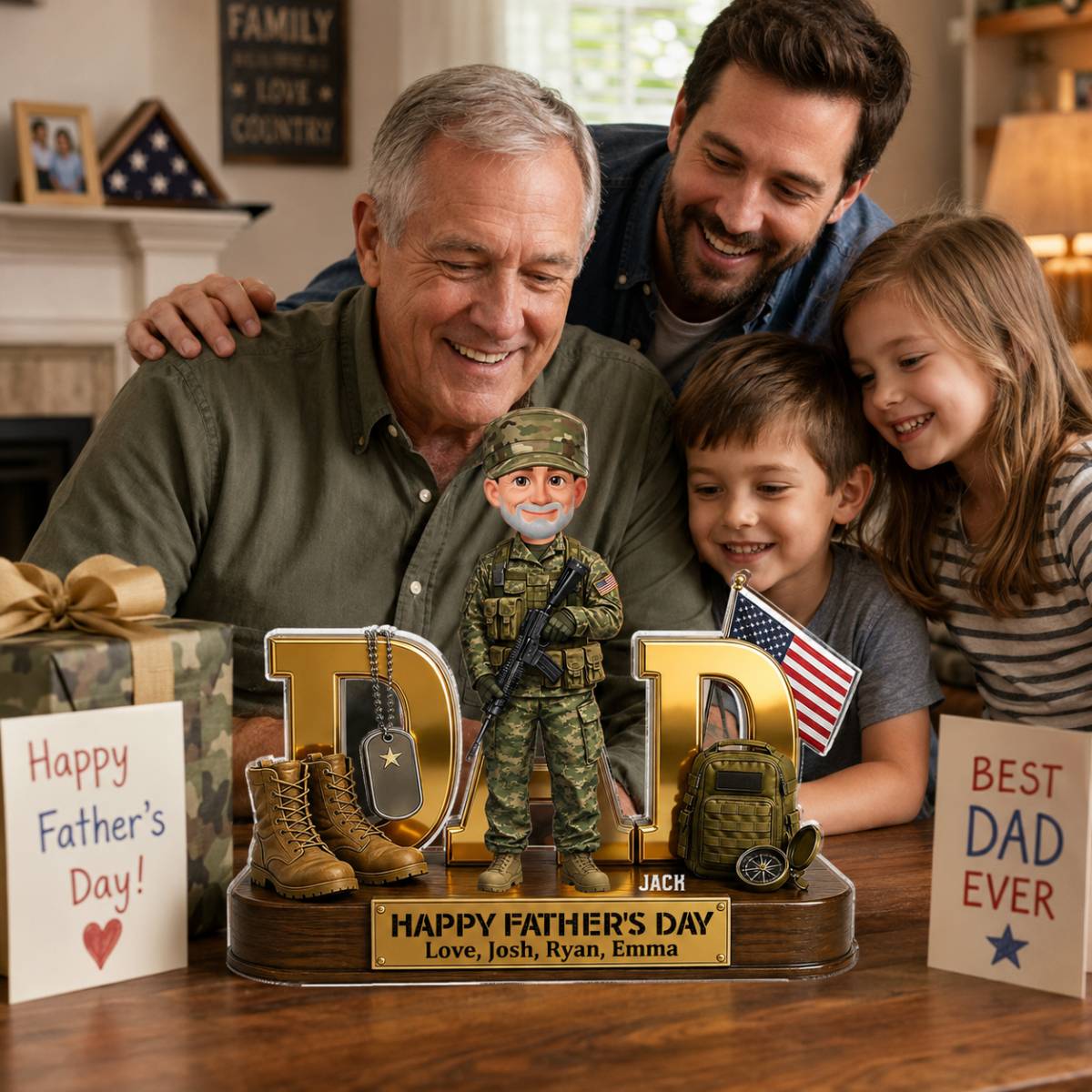 Proud American Military Armed Force Hero Dad 2D Flat - Personalized Acrylic Block Plaque - Unique Trending Gift For Dad, Husband