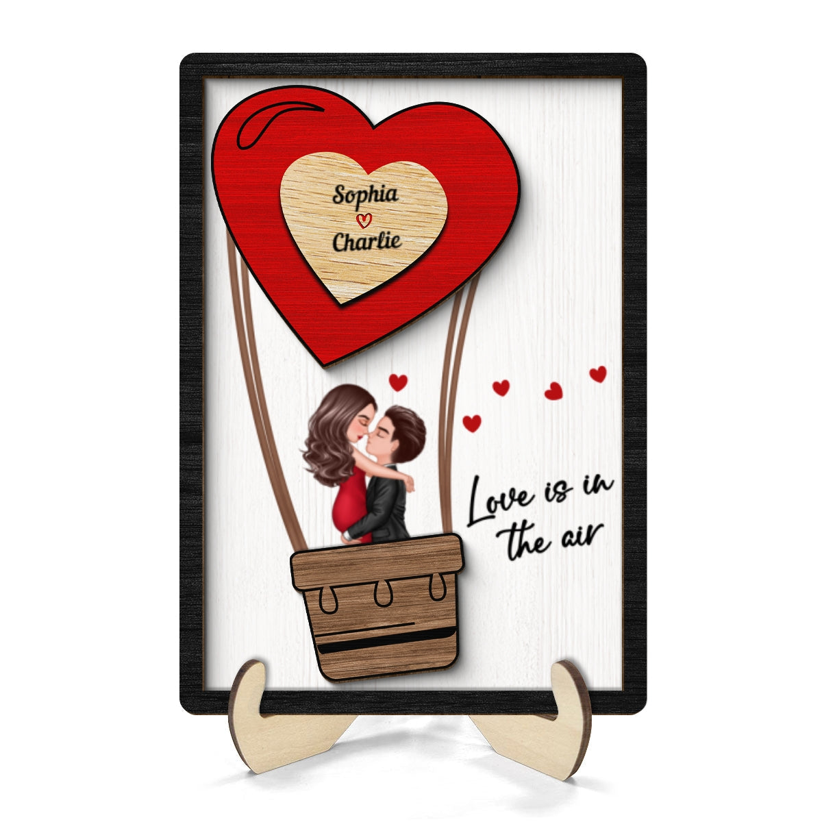Couple Kissing On Air Balloon Gift Personalized 2-layer Wooden Plaque