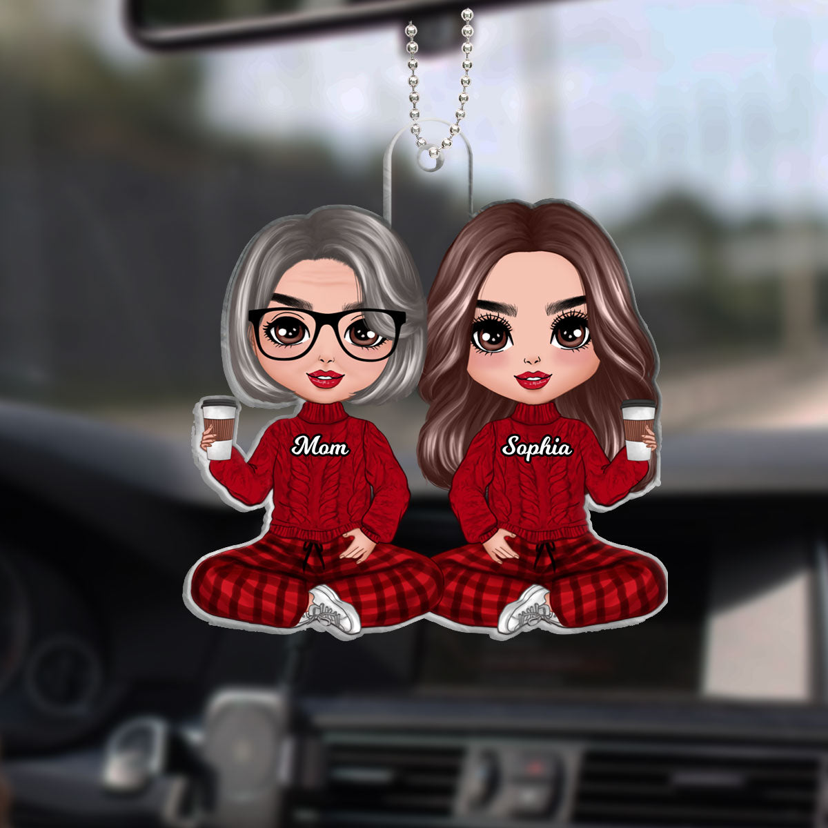 Doll Mom Daughter Sitting Personalized Personalized Acrylic Car Hanger