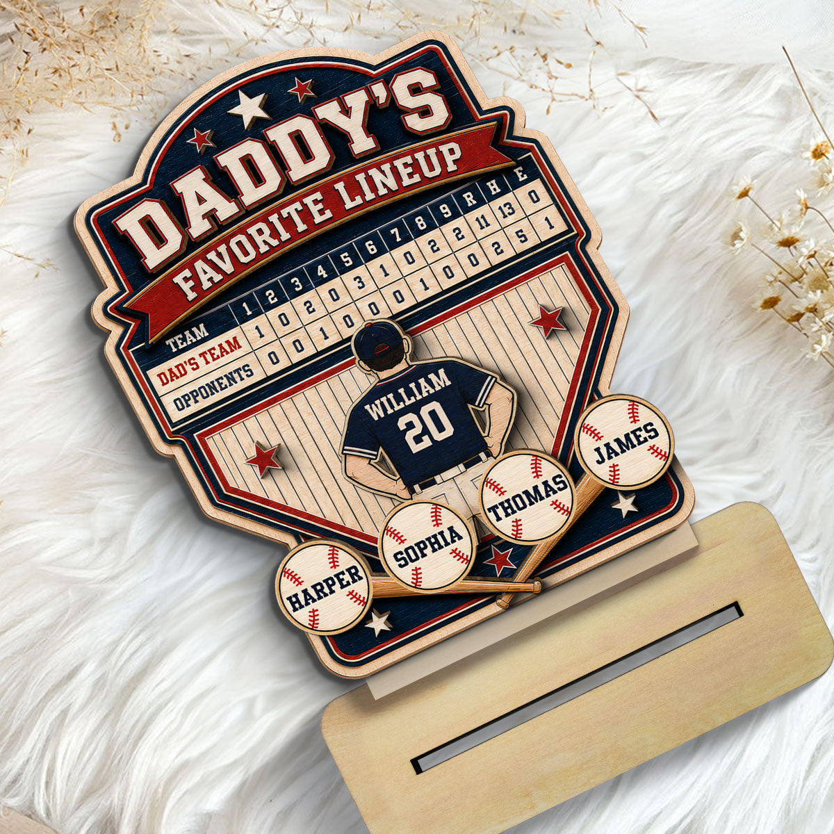 Baseball Dad Favorite Lineup - Personalized Wooden Plaque - Gift for Dad, Husband