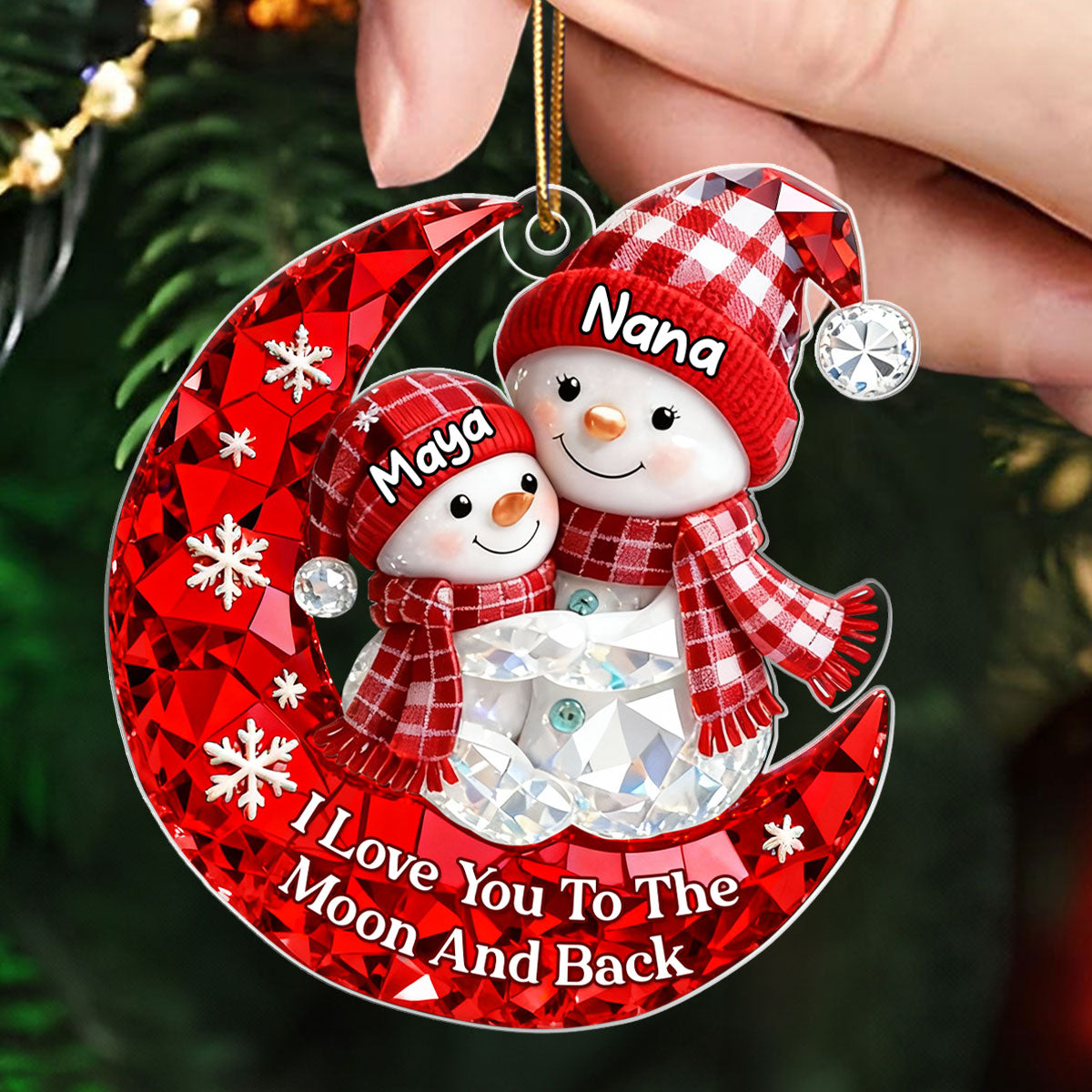 Love Grandkid to the Moon and Back 3D Crystal Effect - Personalized Acrylic Ornament - Christmas Gift for Grandma, Grandkids