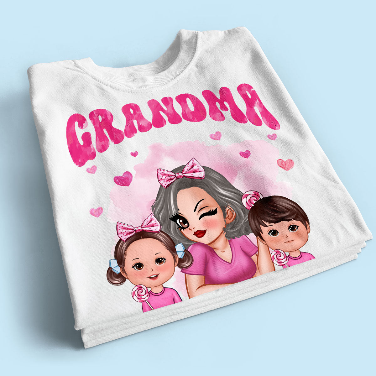 Pink Valentine's Grandma And Grandkids Personalized Shirt, Gift For Grandma