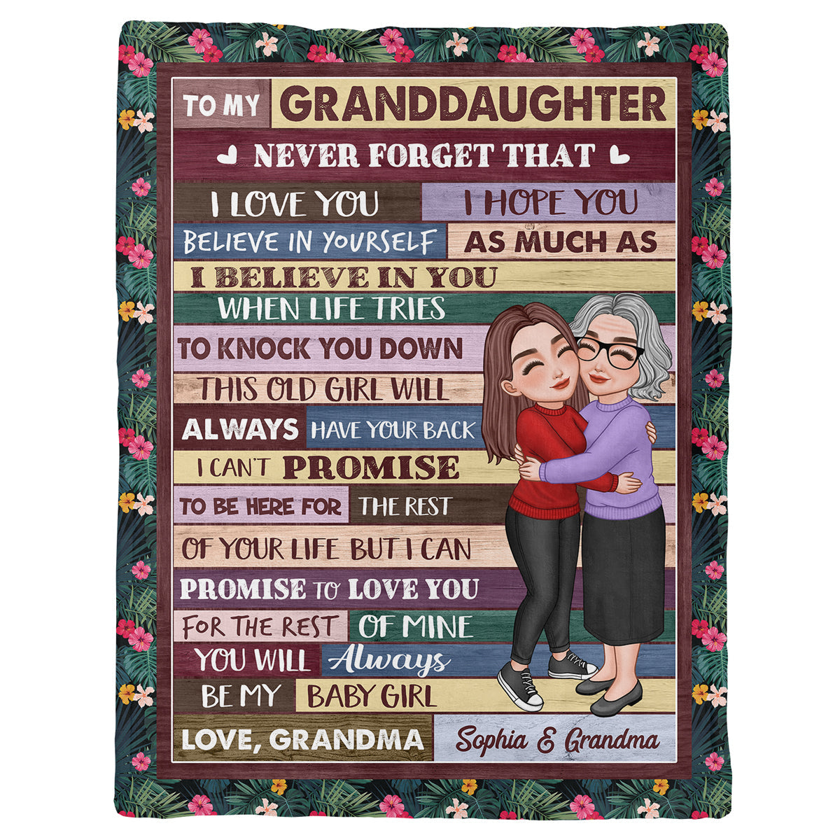 Grandma & Grandkid Hugging Gift For Teenage Adult Granddaughter Grandson Grandchildren Personalized Fleece Blanket