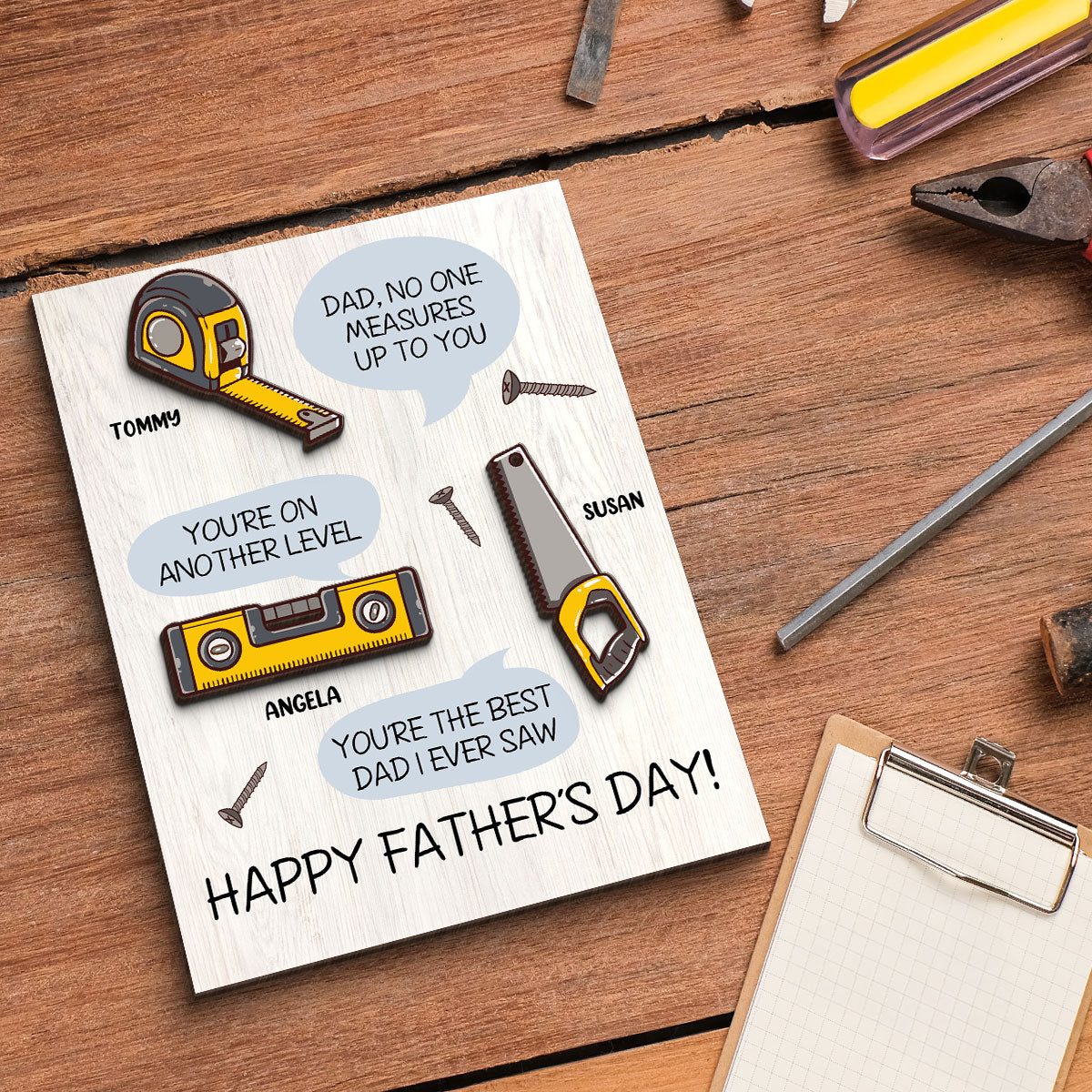 Dad No One Measure Up To You Personalized 2-Layered Wooden Plaque, Gift for Dad