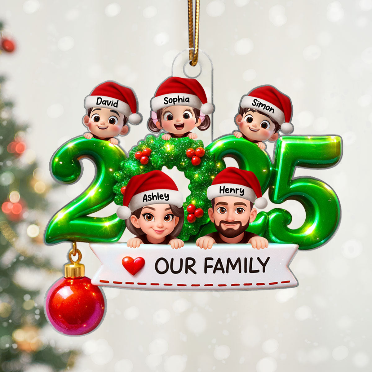 Family Peeking 2025 Personalized 3D Effect Acrylic Ornament, Christmas Tree Decor, Gift for Husband, Wife, Kids