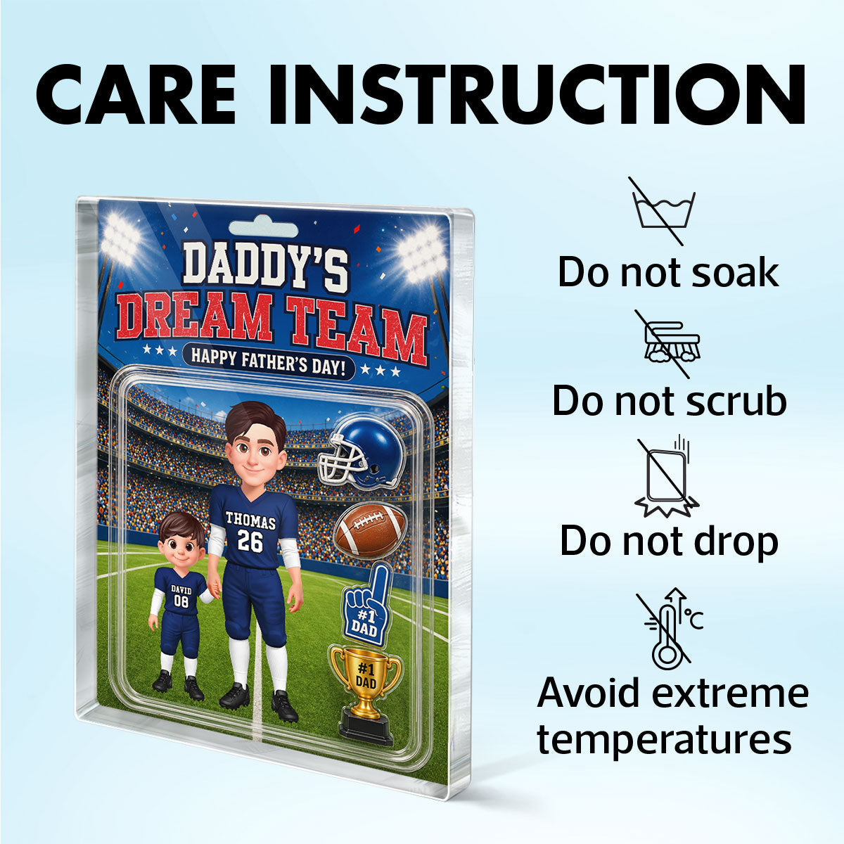 American Football Dad Daddy's Dream Team - Personalized Acrylic Block Plaque - Gift For Football Dad, Husband