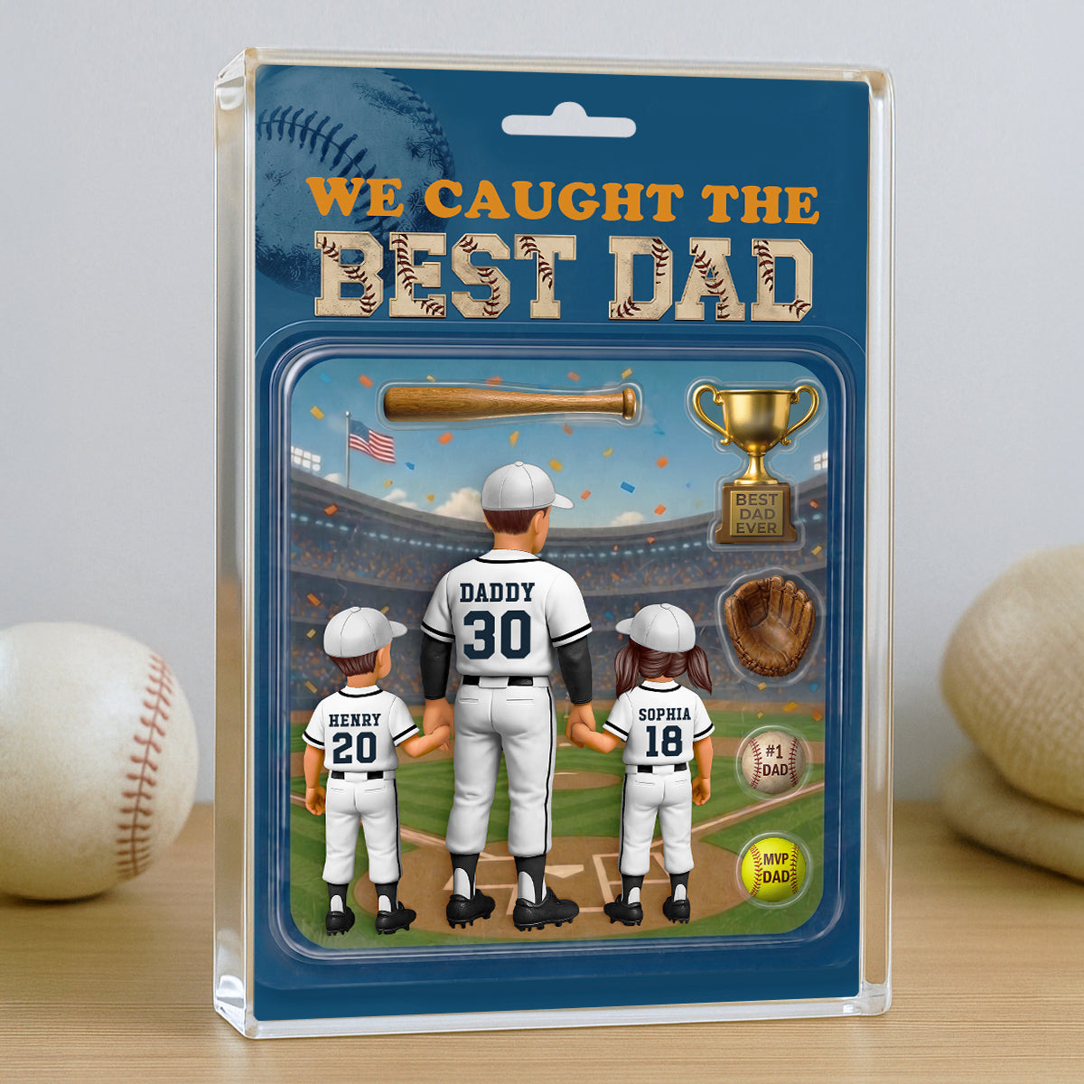 Baseball Dad Action Figure - Personalized Acrylic Block Plaque - Gift for Dad, Husband