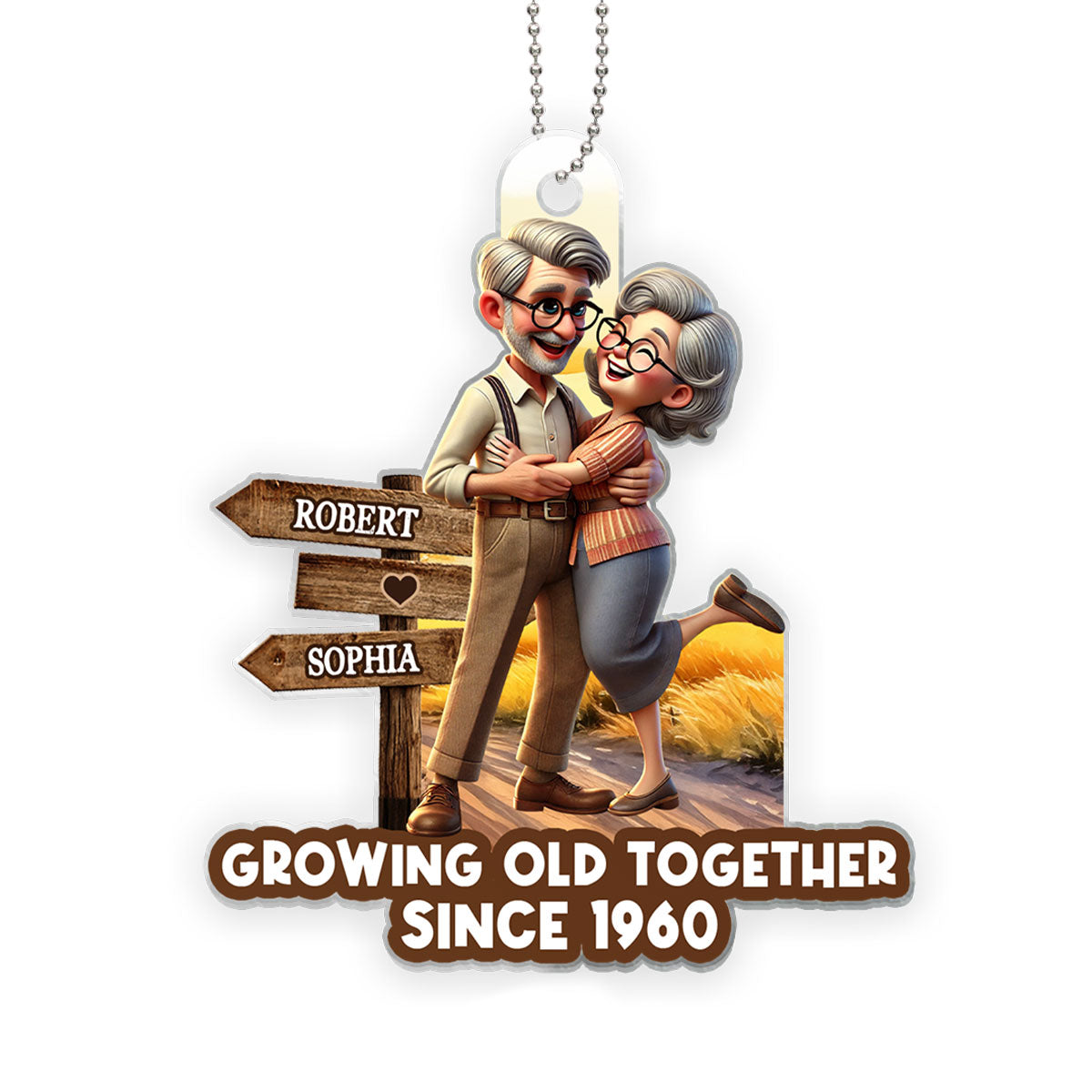 Growing Old Together Personalized Car Hanger Ornament, Anniversary For Him, For Her, Husband, Wife