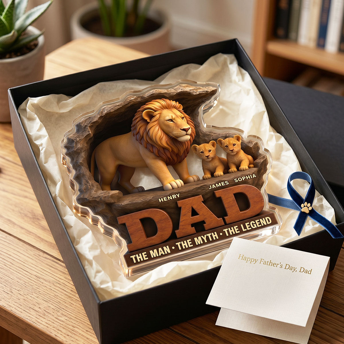Lion Dad The Man The Myth The Legend - Personalized Acrylic Block Plaque - Cool Gift For Dad