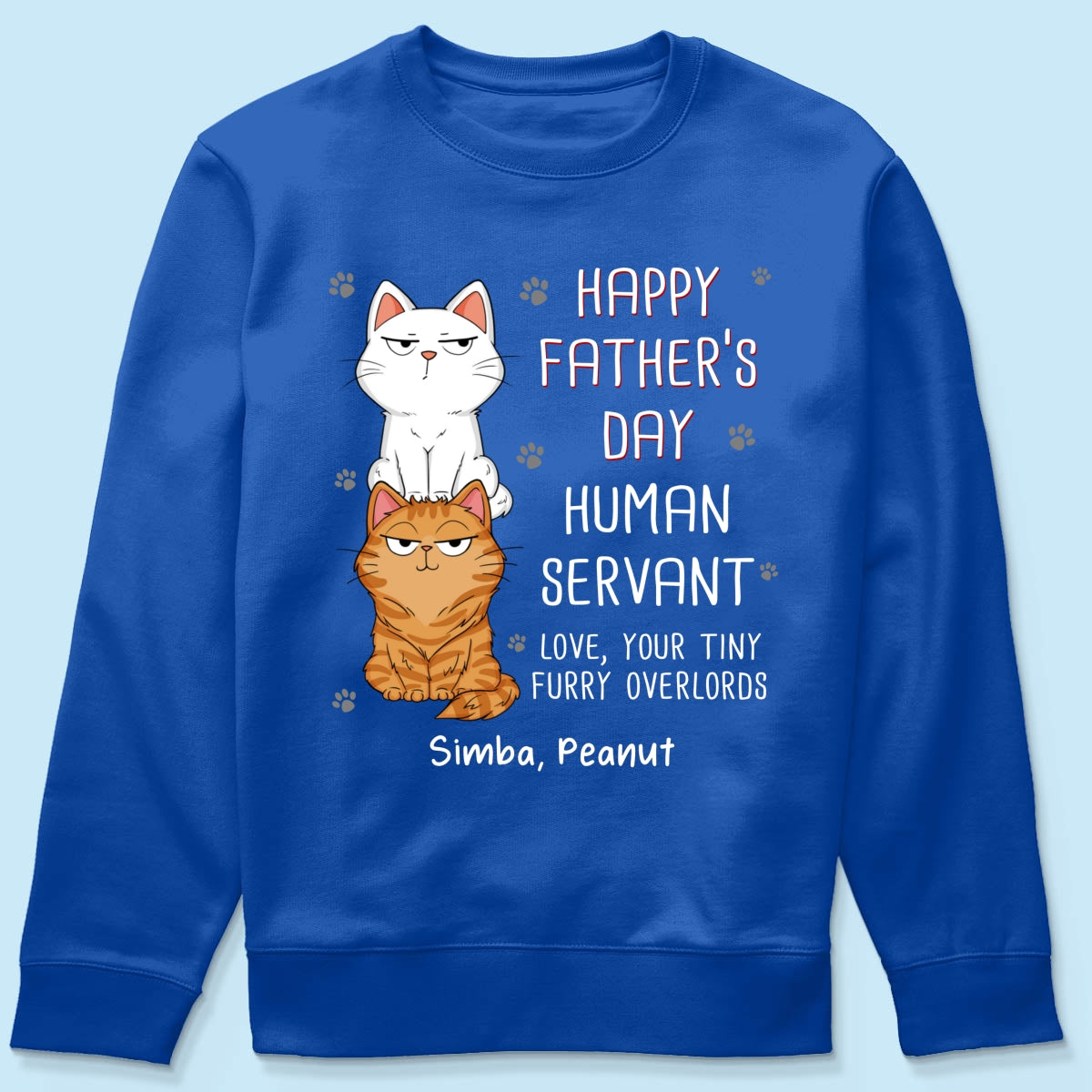Happy Father‘s Day Human Servant Stacked Cats Funny Gift For Cat Lover Personalized Dark Color Shirt
