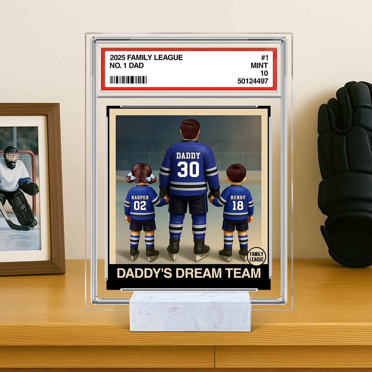 Hockey No. 1 Dad Man & Kids Trading Card Style Personalized Acrylic Plaque