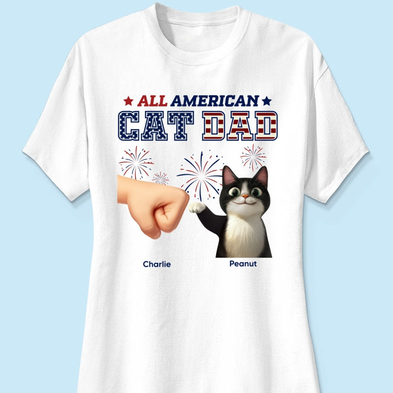 All American Cat Dad Cat Mom Cartoon Cat Punch Hand Personalized Shirt, 4th of July Independence Day Celebration