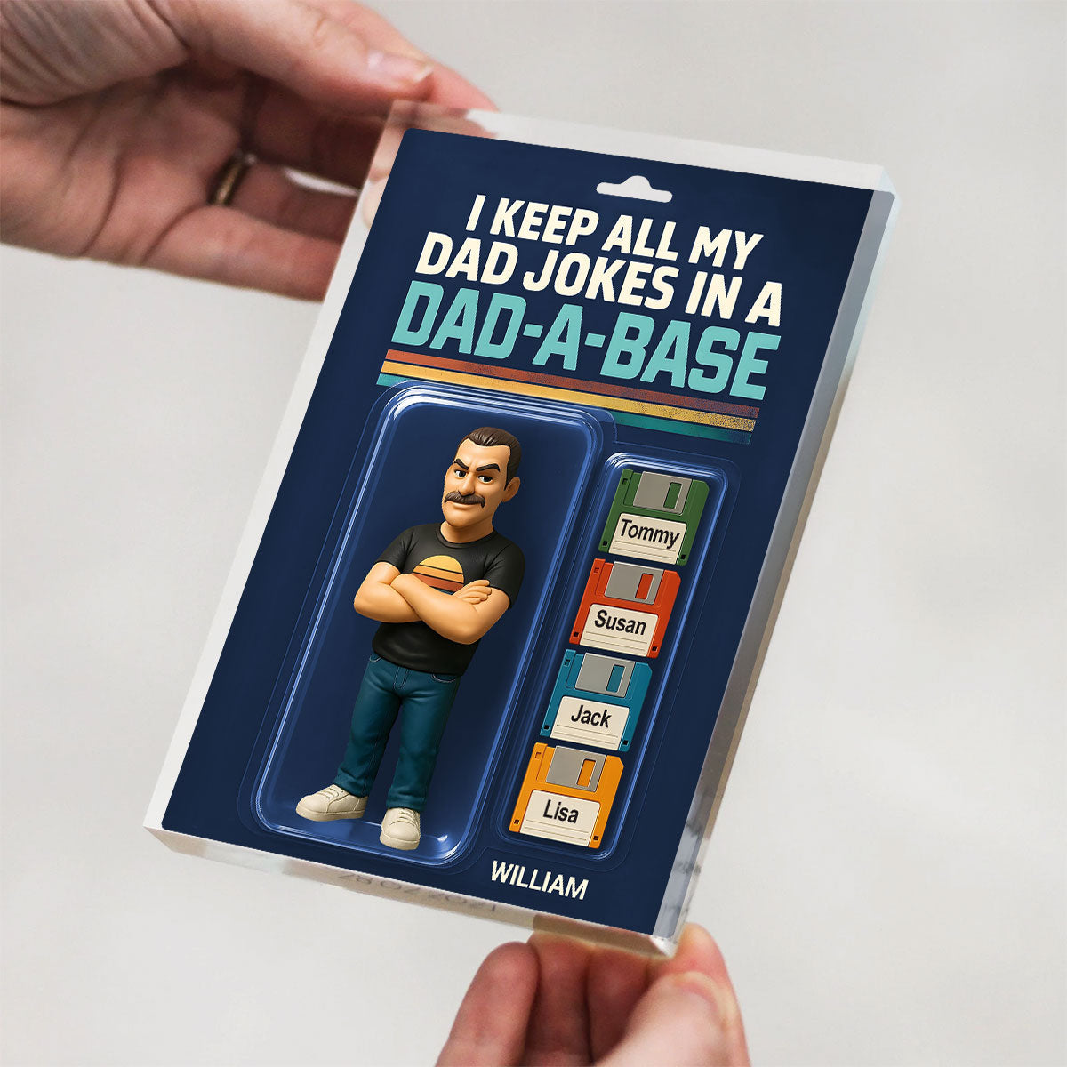 I Keep All My Dad Jokes in a Dad-a-base Custom Action Figure Personalized Acrylic Block Plaque, Funny Gift for Dad