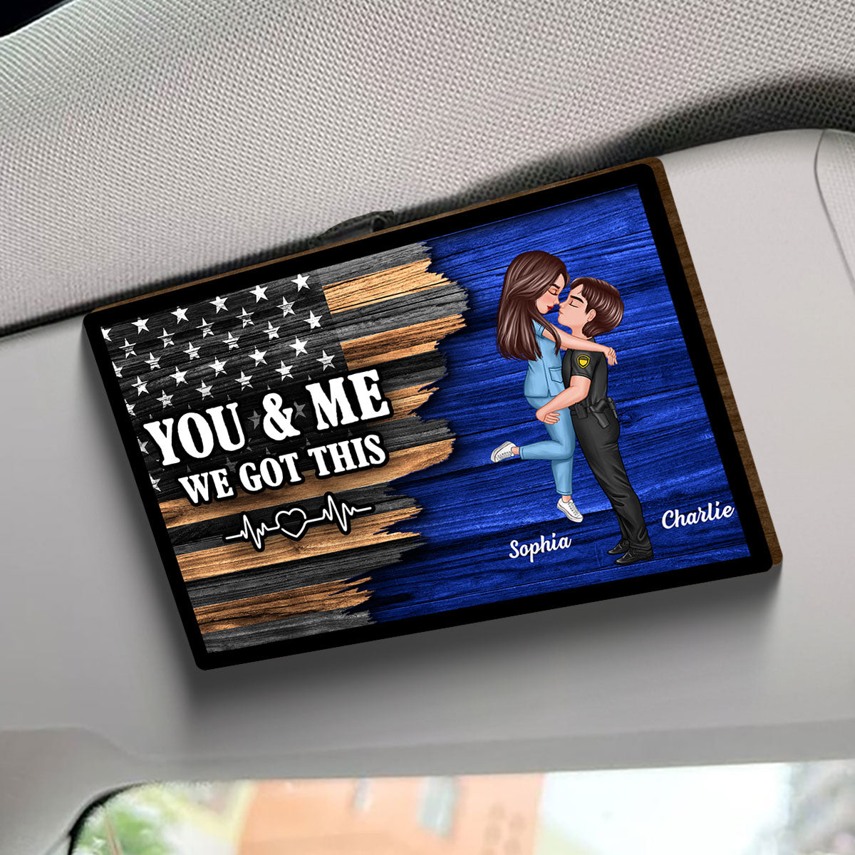 Hero Couple Hugging Kissing Half Flag Gift by Occupation Gift For Her Gift For Him Personalized Car Visor