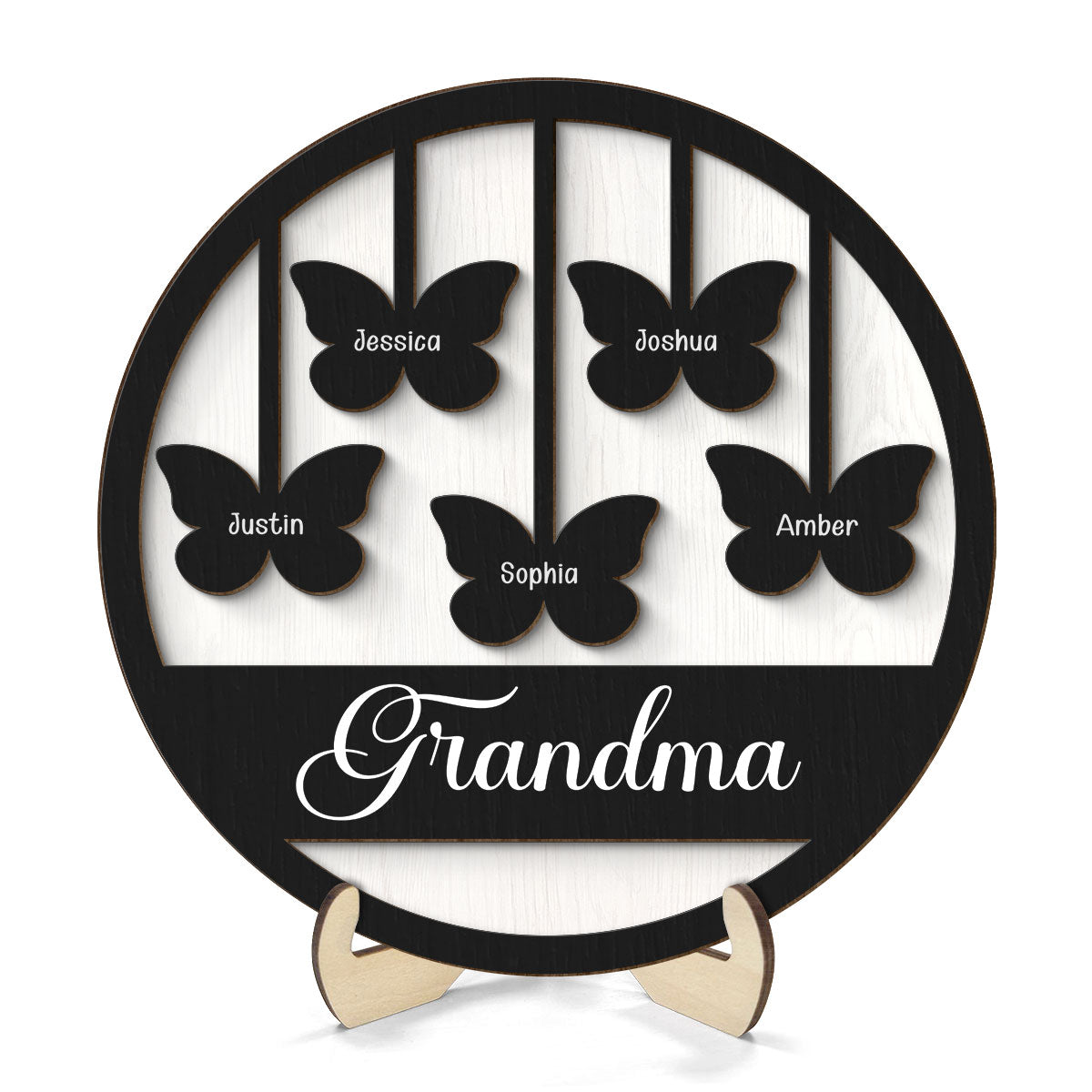 Grandma Mom Butterflies Personalized 2-layer Wooden Plaque