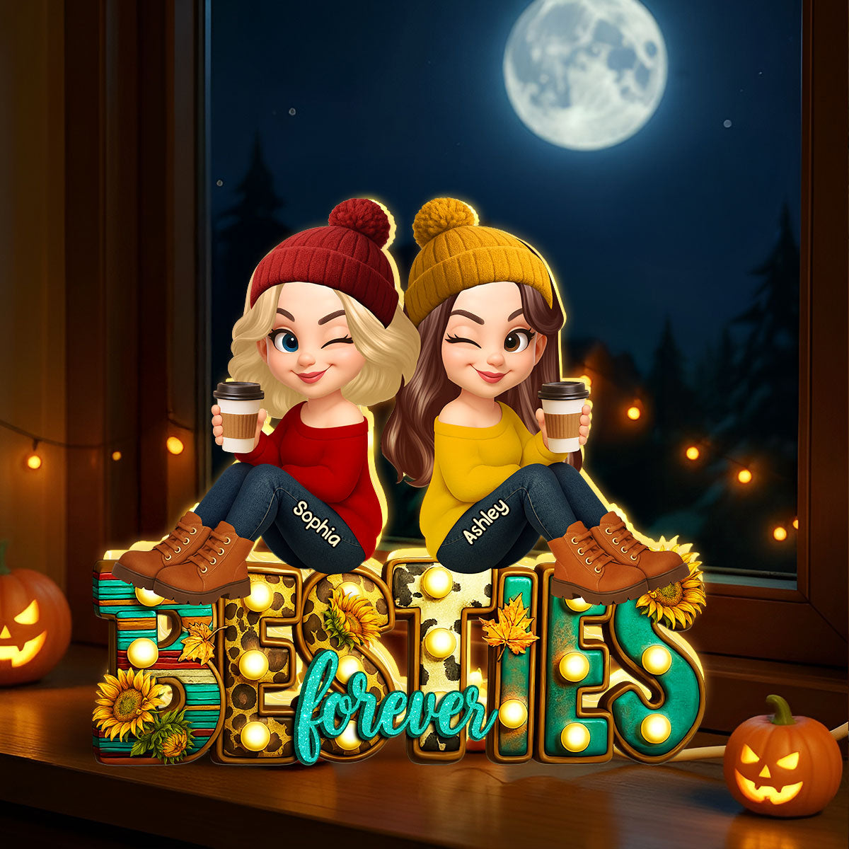 Western Besties Fall Vibe Sitting Personalized Light Box, Fall Gift for Best Friends