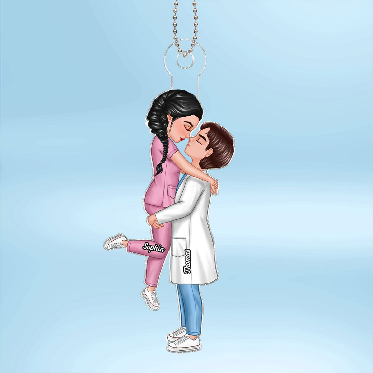 Hero Couple Hugging Kissing Personalized Acrylic Car Hanger Ornament, Anniversary Gift For Him, For Her, For The Couple