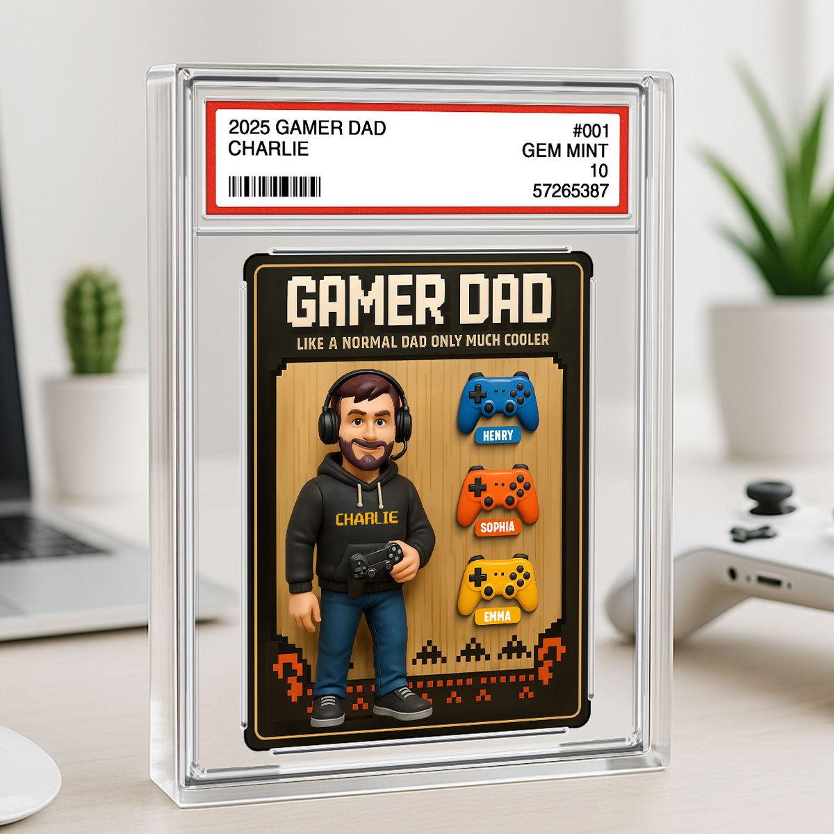 Gamer Dad Trading Card Personalized Acrylic Block Plaque, Gift for Gamer Dad