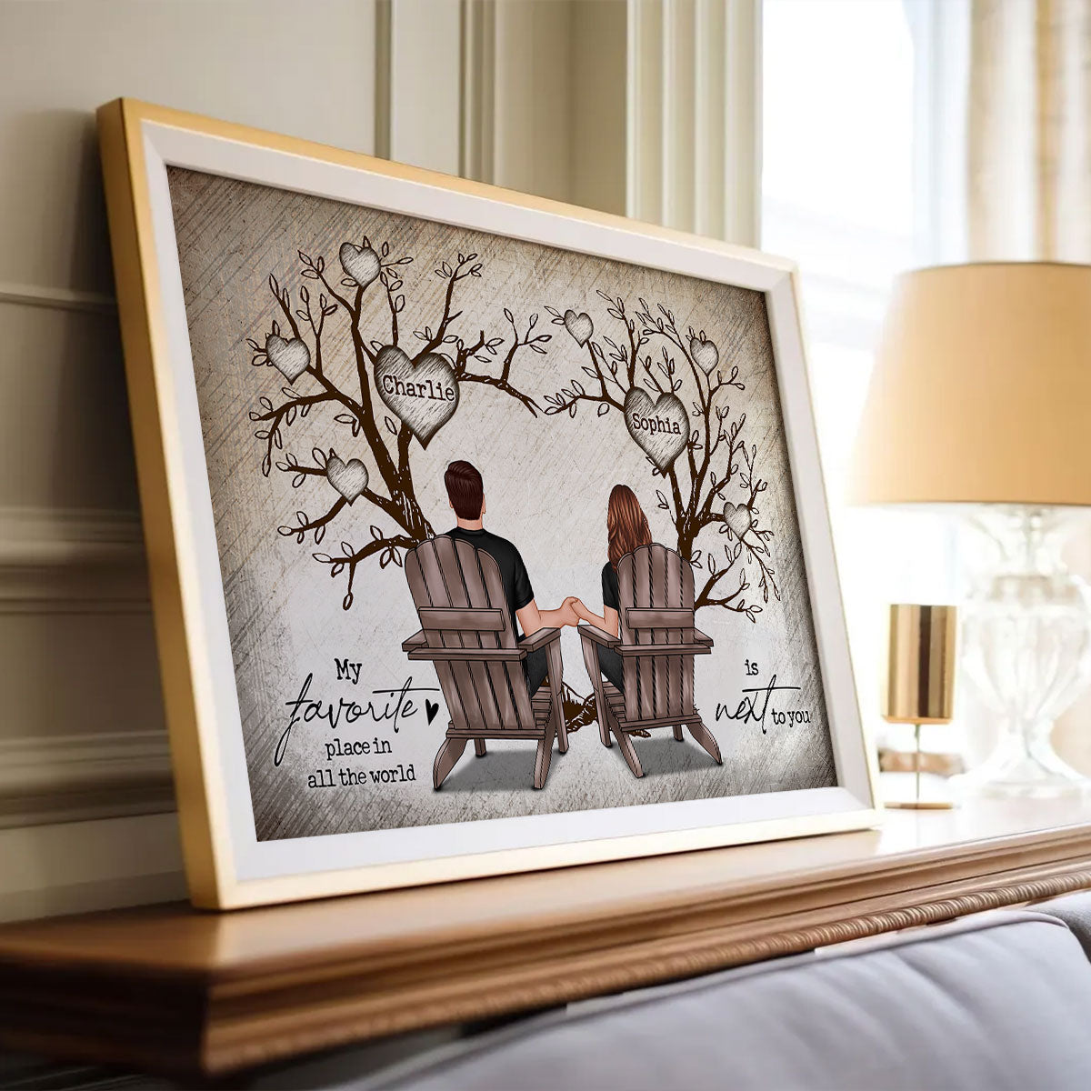 Couple Heart Tree Sitting Personalized Poster, Home Decoration, Anniversary Gift For Couple, Gift For Him, For Her