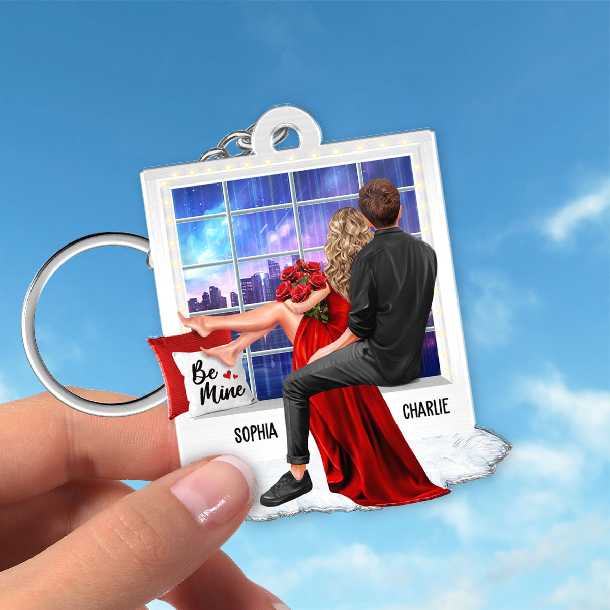 Embracing Couples On Window Personalized Acrylic Keychain, Gift, Anniversary Gift for Couples