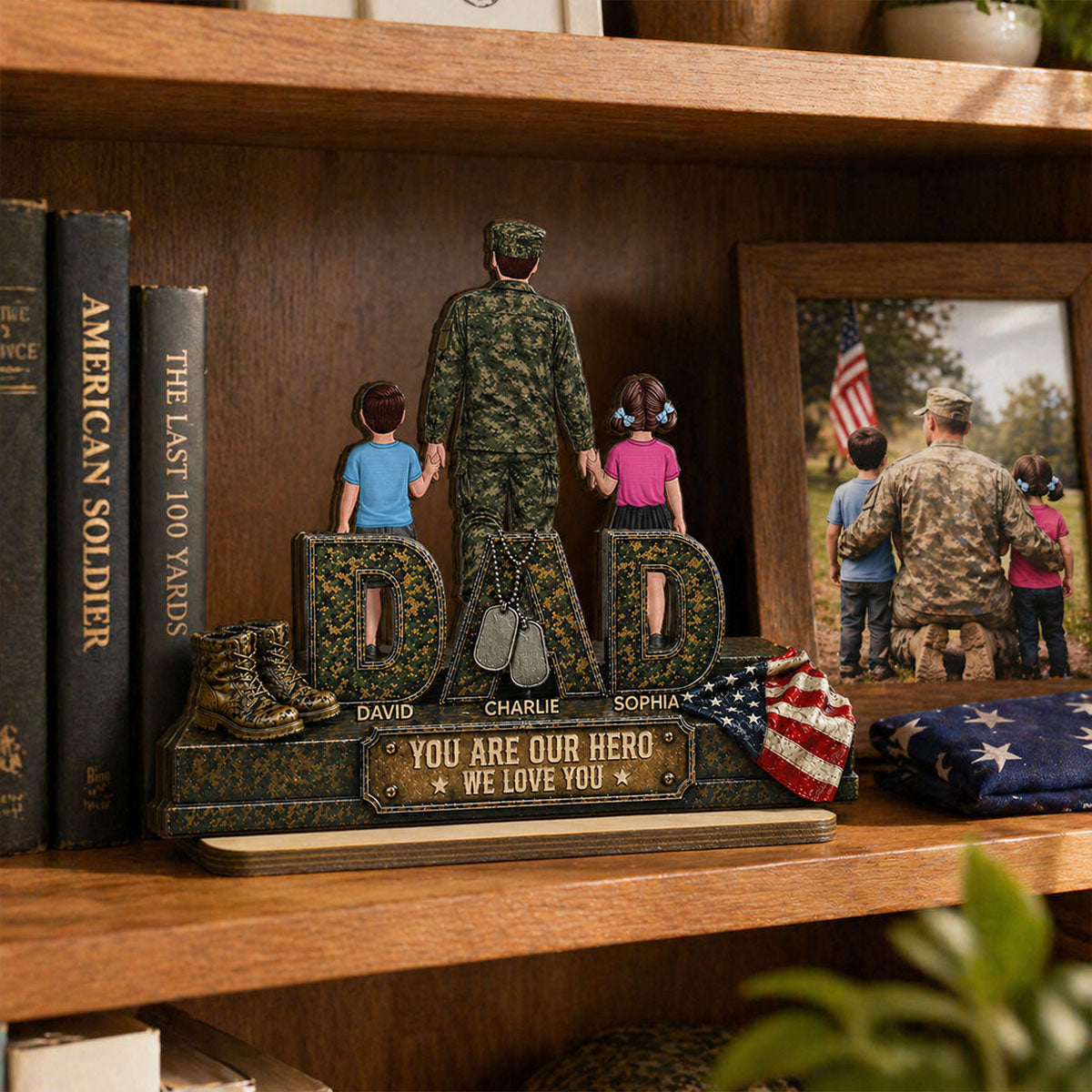 Army Dad You Are Our Hero - Personalized 2-Layered Wooden Plaque - Gift For Dad, Husband