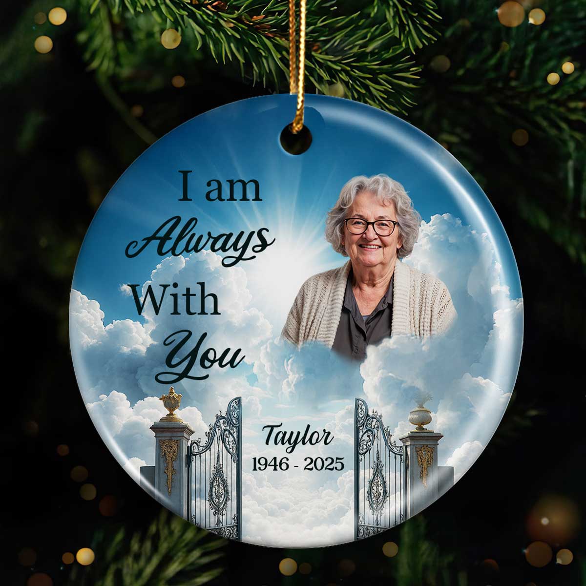Golden Gate to Heaven Memorial Personalized Ceramic Ornament, Sympathy Remembrance Keepsake