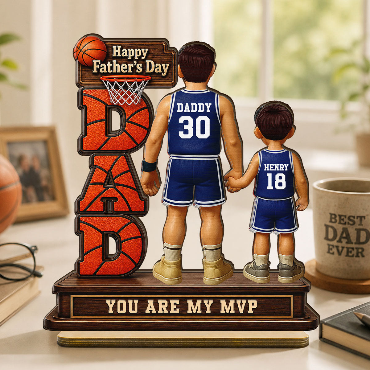 Basketball Dad Legend You Are Our MVP - Personalized 2-Layered Wooden Plaque - Gift For Dad, Husband, Basketball Fans