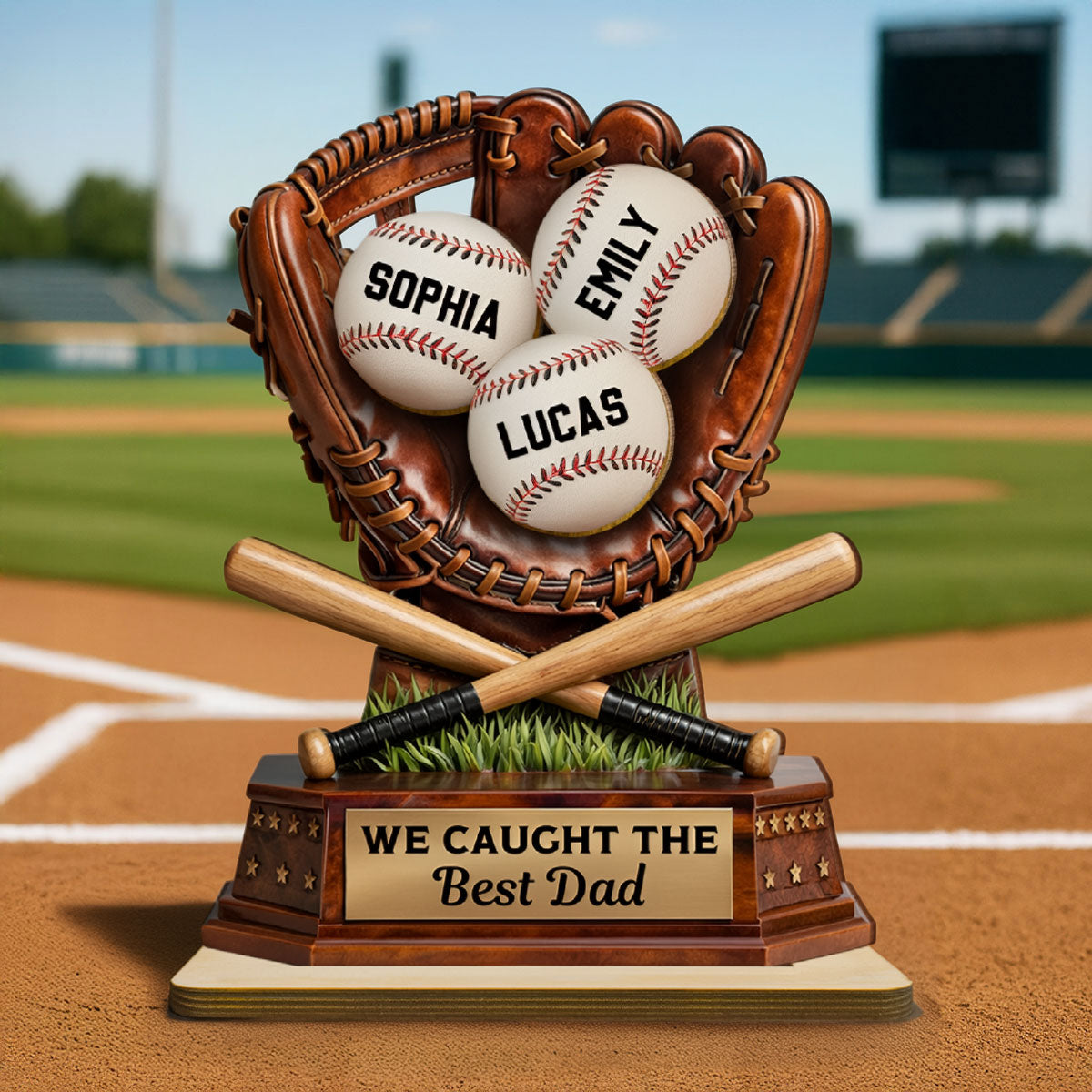 We Caught The Best Dad, Baseball Dad - Personalized 2-Layered Wooden Plaque - Gift for Dad, Husband