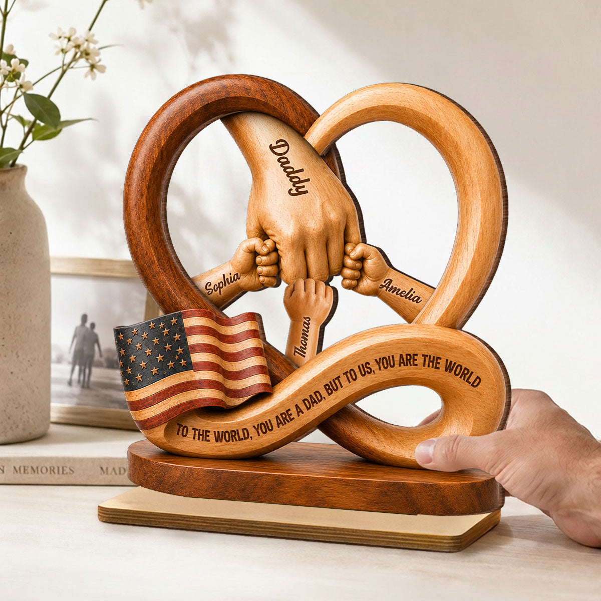 Dad to Us You Are the World - Personalized 2-Layered Wooden Plaque - Gift for Dad, Husband