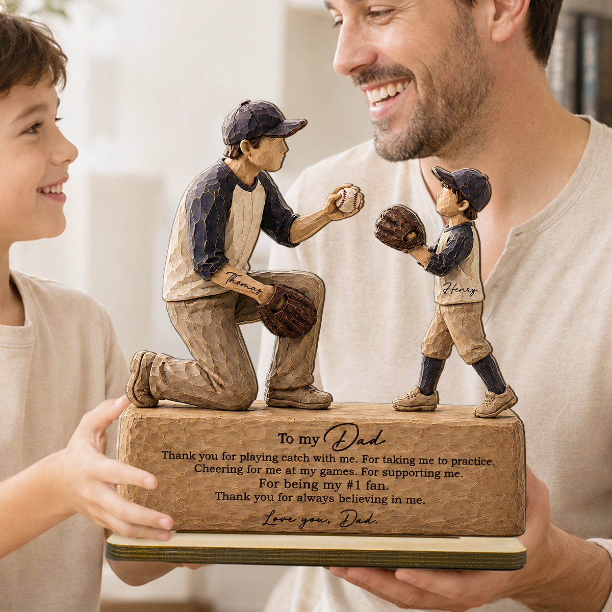 To My Baseball Dad Thanks for Playing Catch with Me - Personalized 2-Layered Wooden Plaque - Gift for Dad from Son