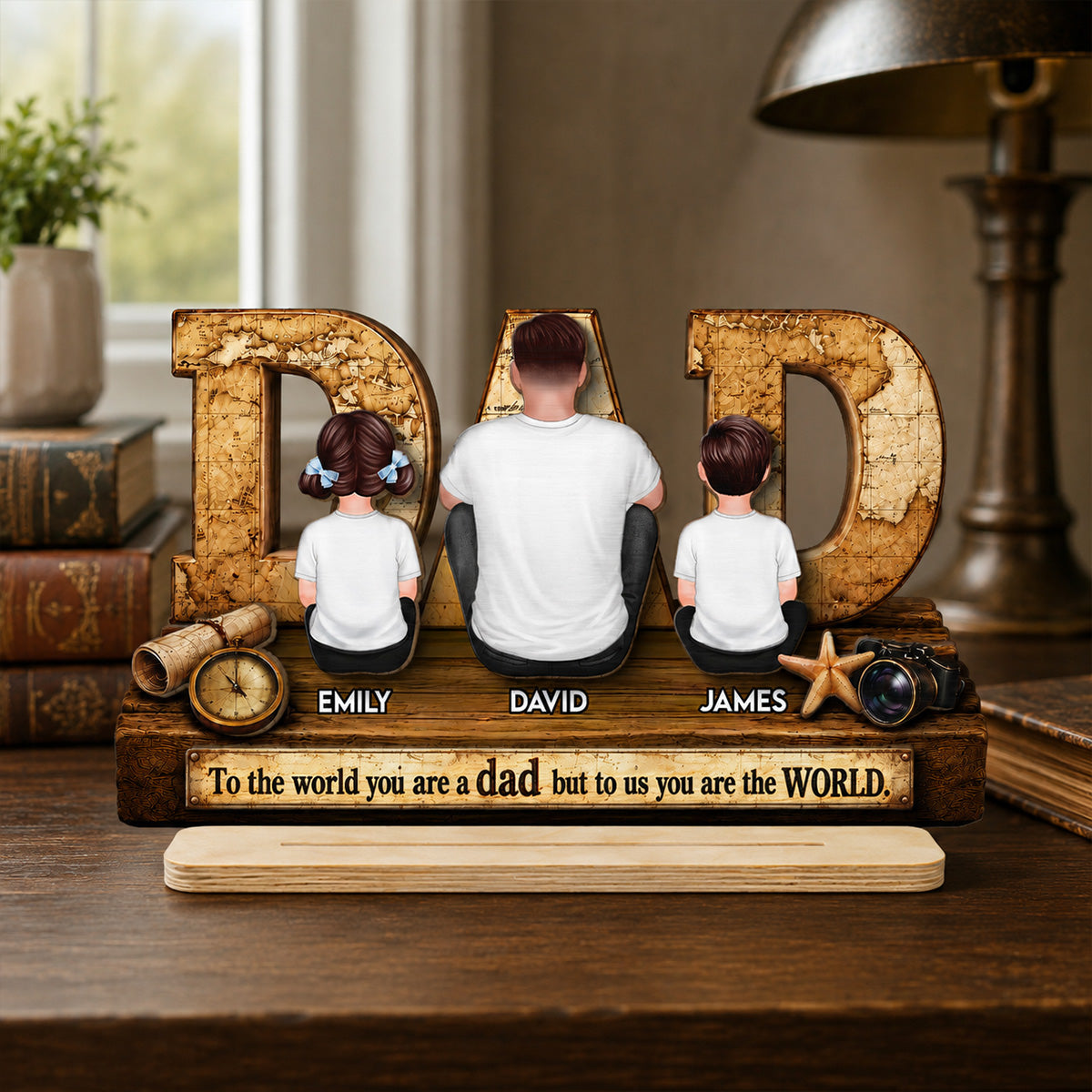 World Best Dad 2D Flat - Personalized Wooden Plaque - Gift for Dad, Husband
