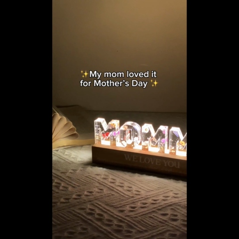 Custom Flower Printed LED Night Light, Birth Month Flower, Heartfelt Gift For Mom, Grandma