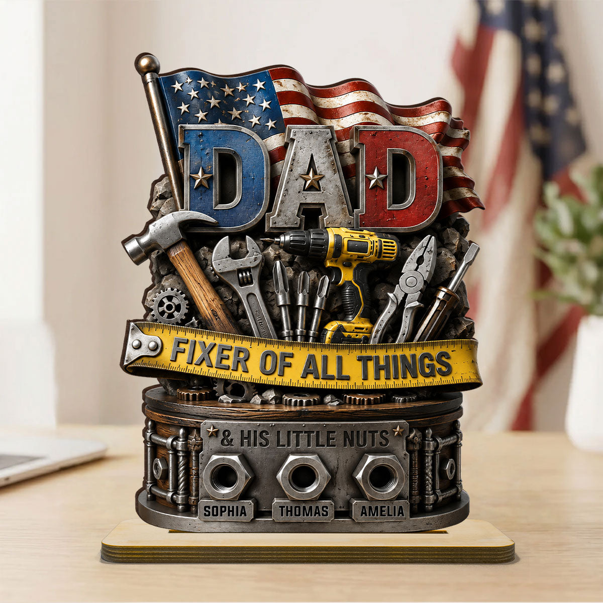 Dad Fixer of All Things Master Handyman- Personalized 2-Layered Wooden Plaque - Gift for Dad, Husband