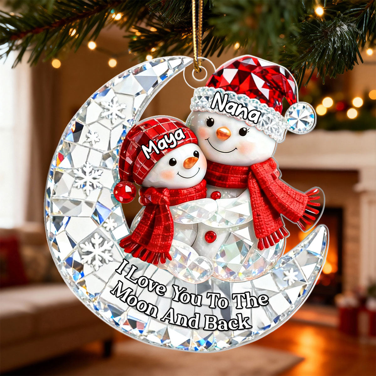 Snowman Grandma Grandkid 3D Crystal Effect - Personalized Acrylic Ornament - Christmas Gift for Grandma, Grandkids