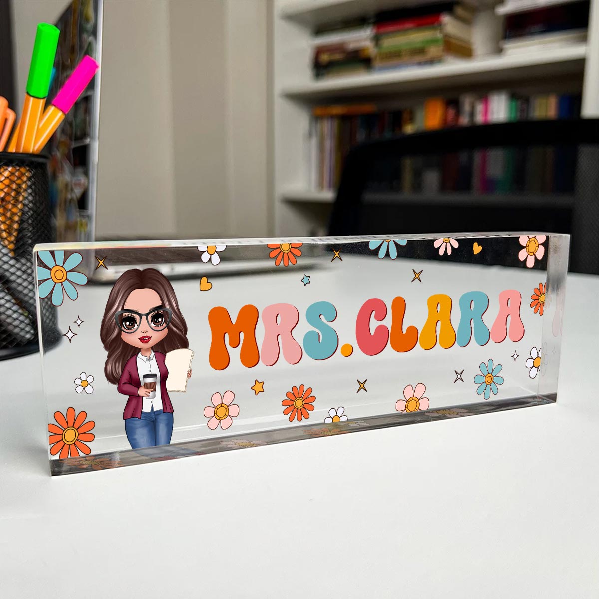 Teacher Beautiful Personalized Acrylic Desk Name Plate, Teacher Appreciation Gift, Back To School Gift For Teacher
