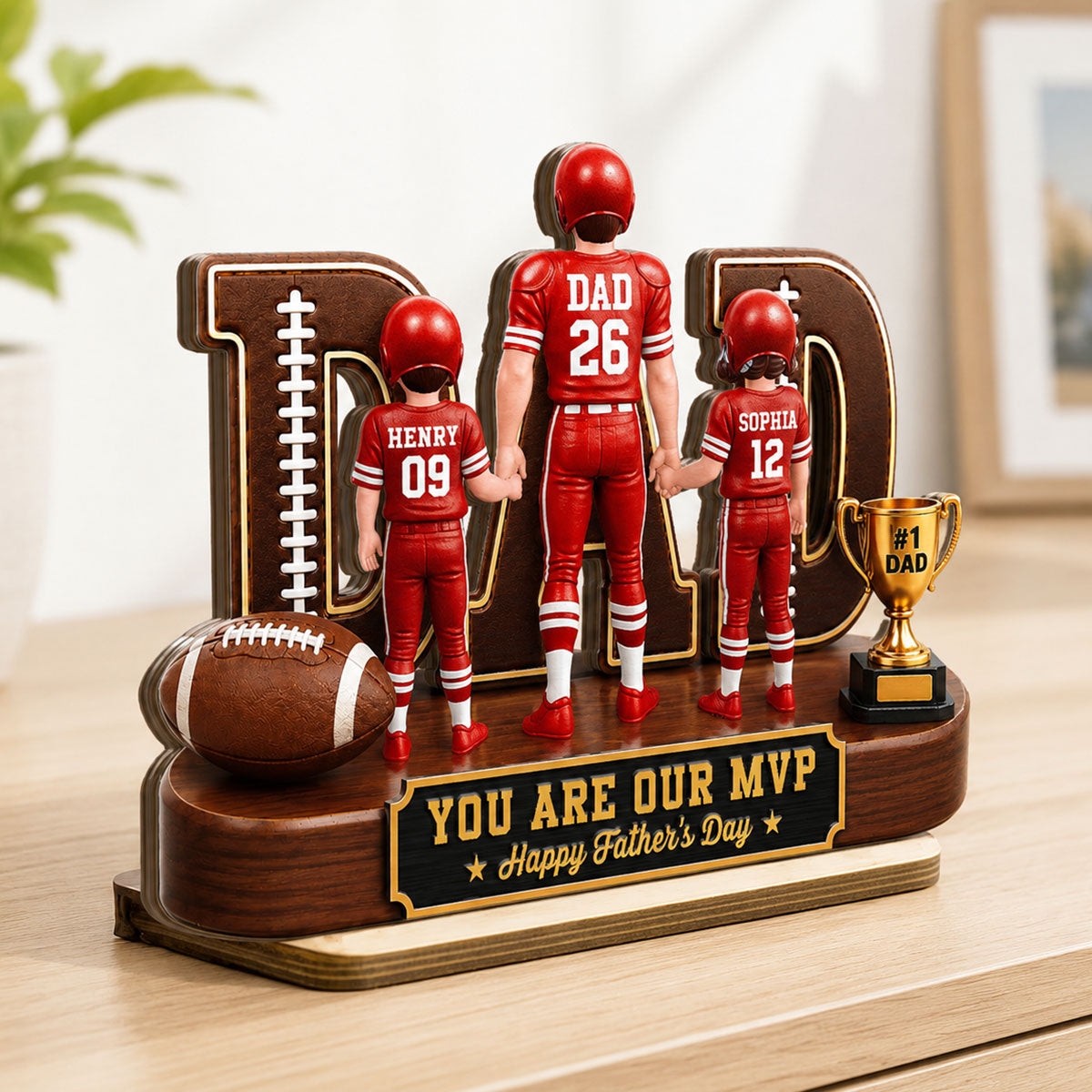 American Football No 1 Dad Legend Daddy's Dream Team - Personalized 2-Layered Wooden Plaque - Gift For Dad