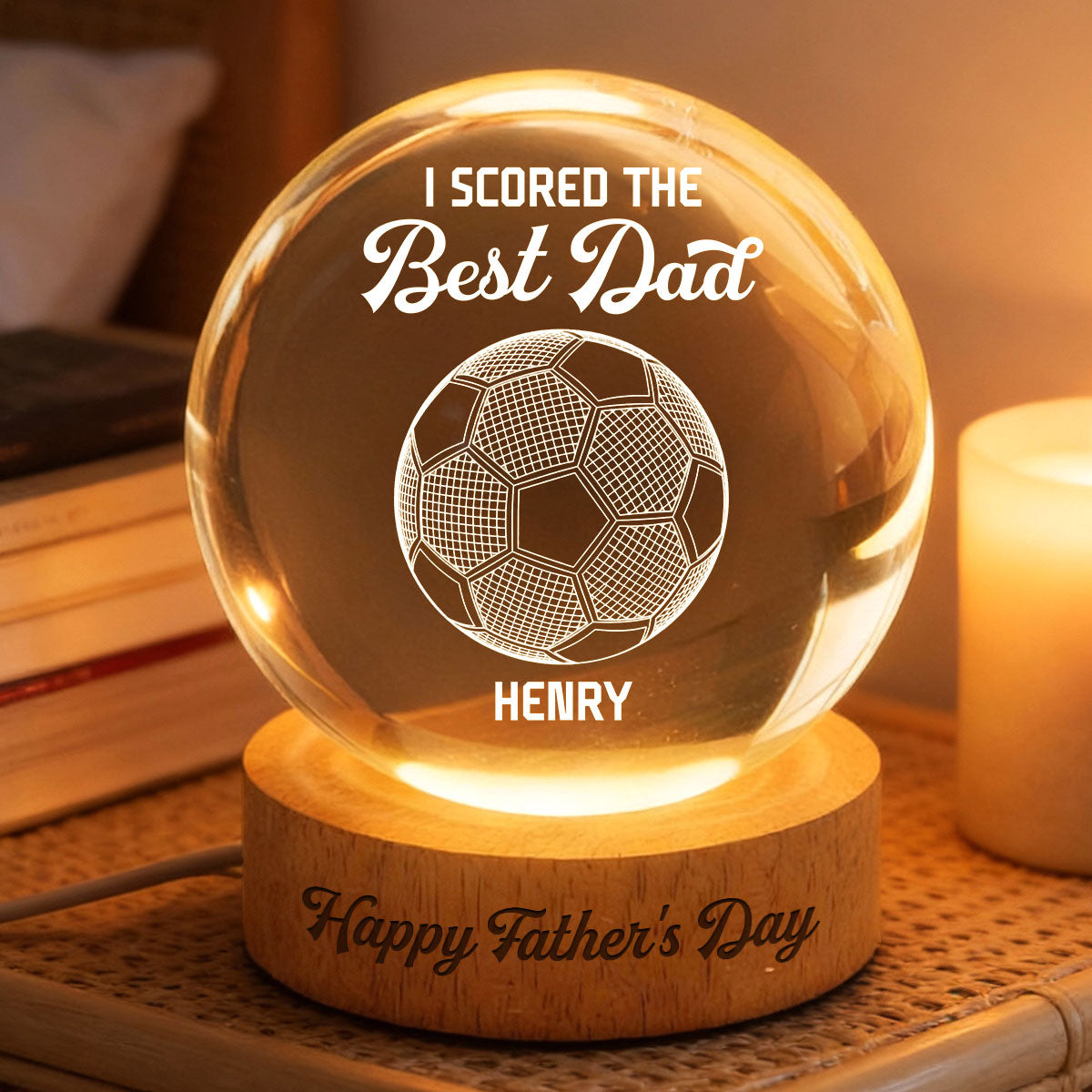 Soccer We Scored The Best Dad Illusion - Personalized Crystal Ball LED Night Light - Gift For Dad
