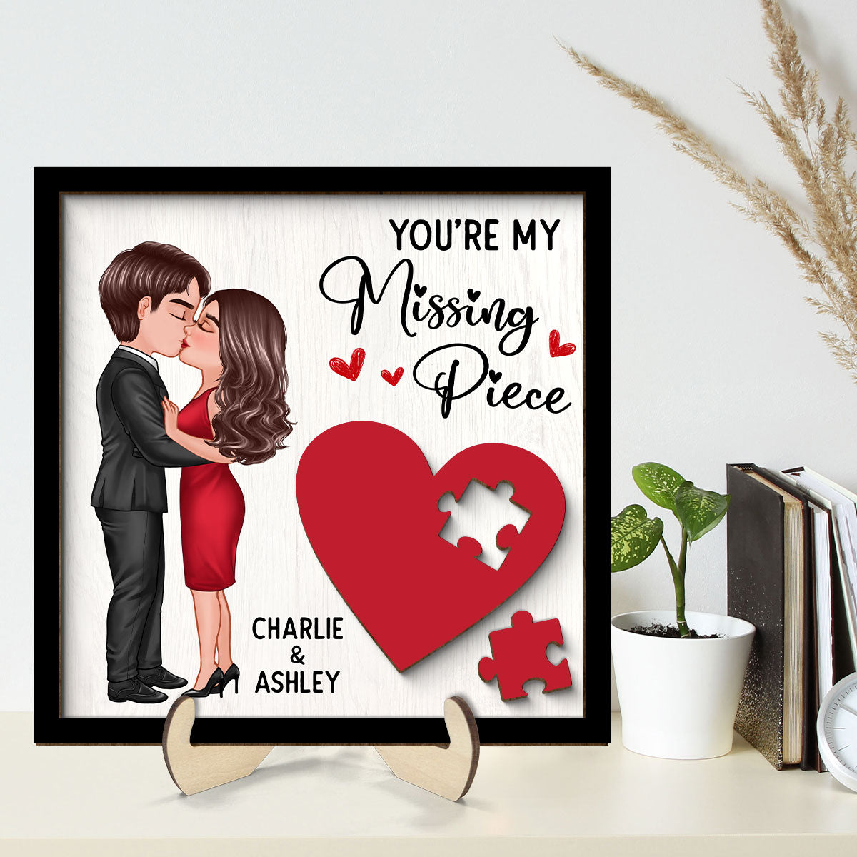 You're My Missing Piece Red Heart Gift For Him For Her Personalized 2-layer Wooden Plaque
