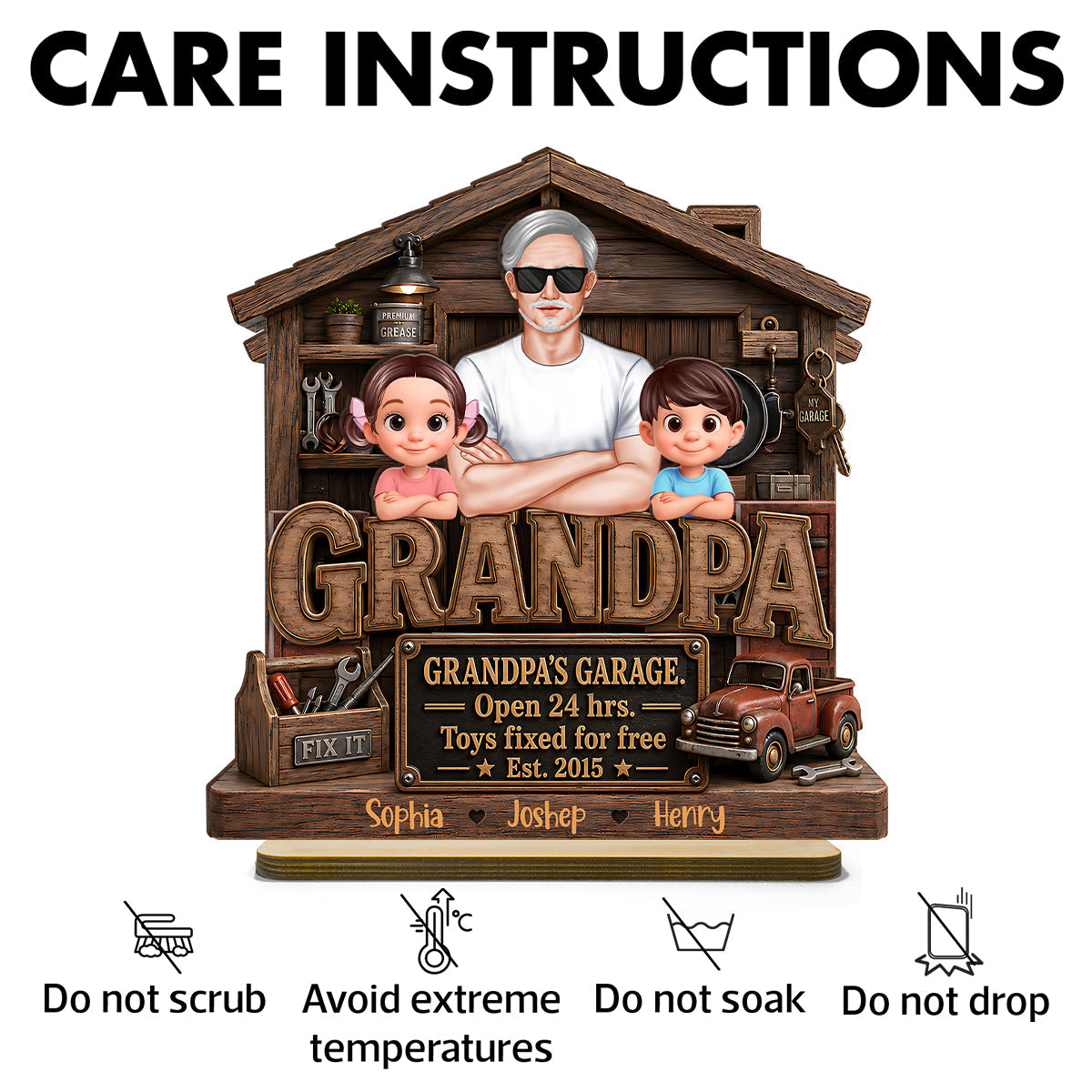 Grandpa's Garage - Personalized 2-Layered Wooden Plaque - Gift for Dad, Grandpa, Husband