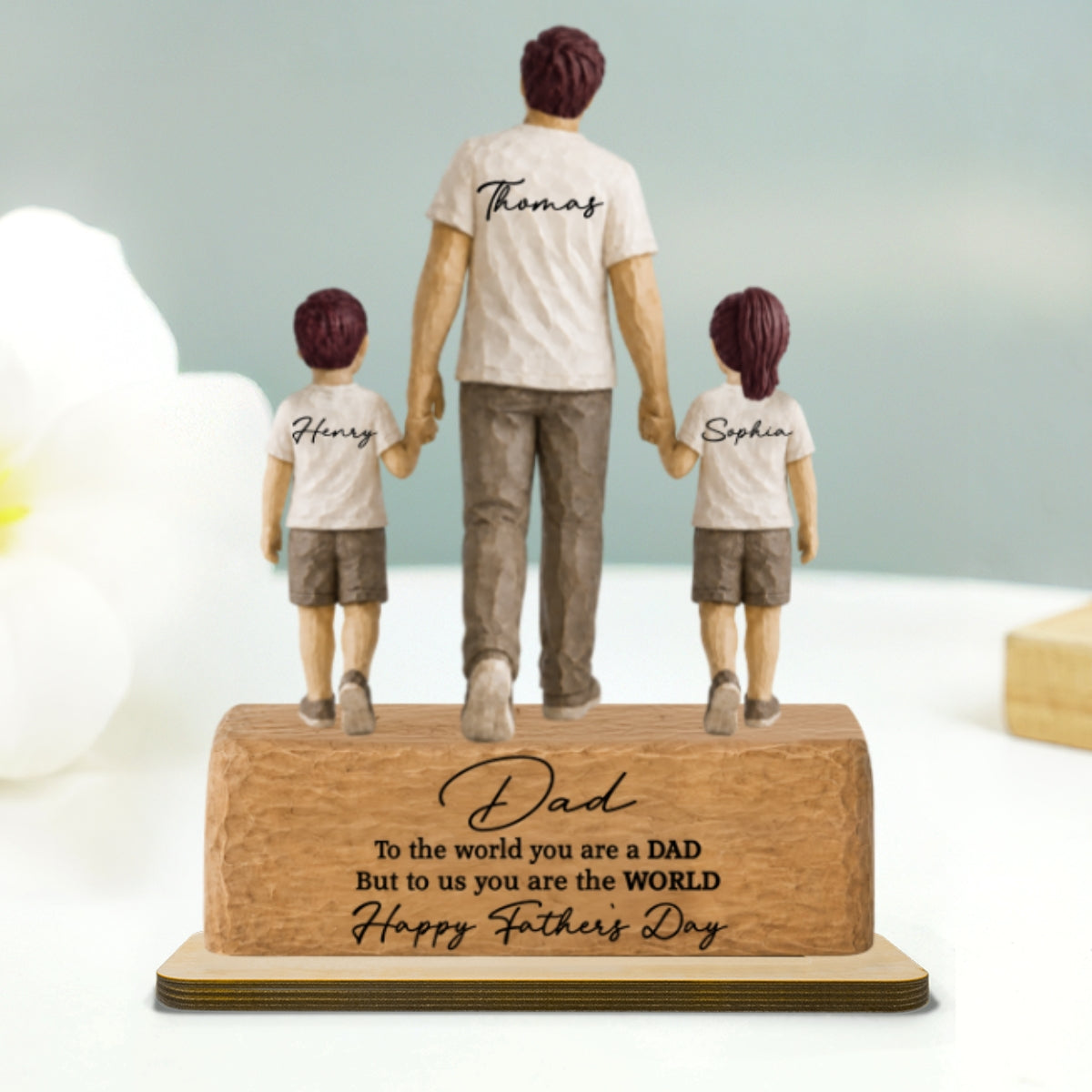 Sentimental Rustic Dad And Kids Walking - Personalized 2-Layered Wooden Plaque - Heartfelt Gift For Dad, Husband