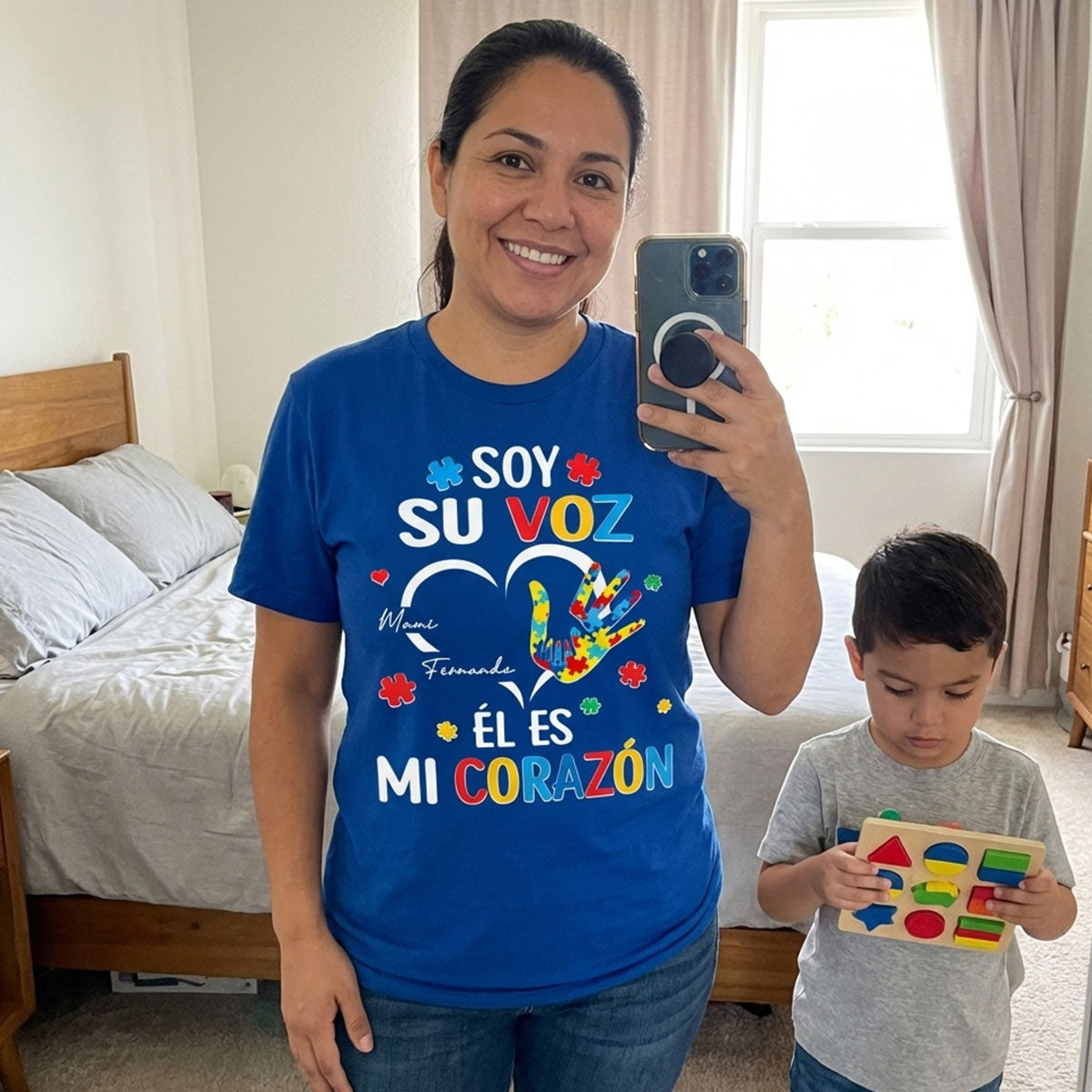 Soy Su Voz l Es Mi Corazn I'm His Voice He's My Heart - Personalized Shirt - Spanish Ver Autism Awareness