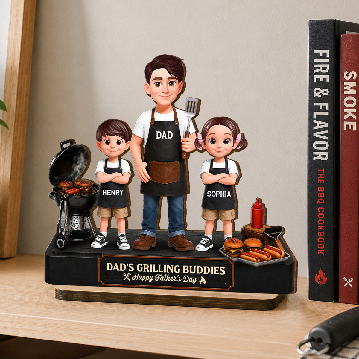 BBQ Dad's Grilling Buddies The Grill Master - Personalized 2-Layered Wooden Plaque - Gift For Dad, Husband