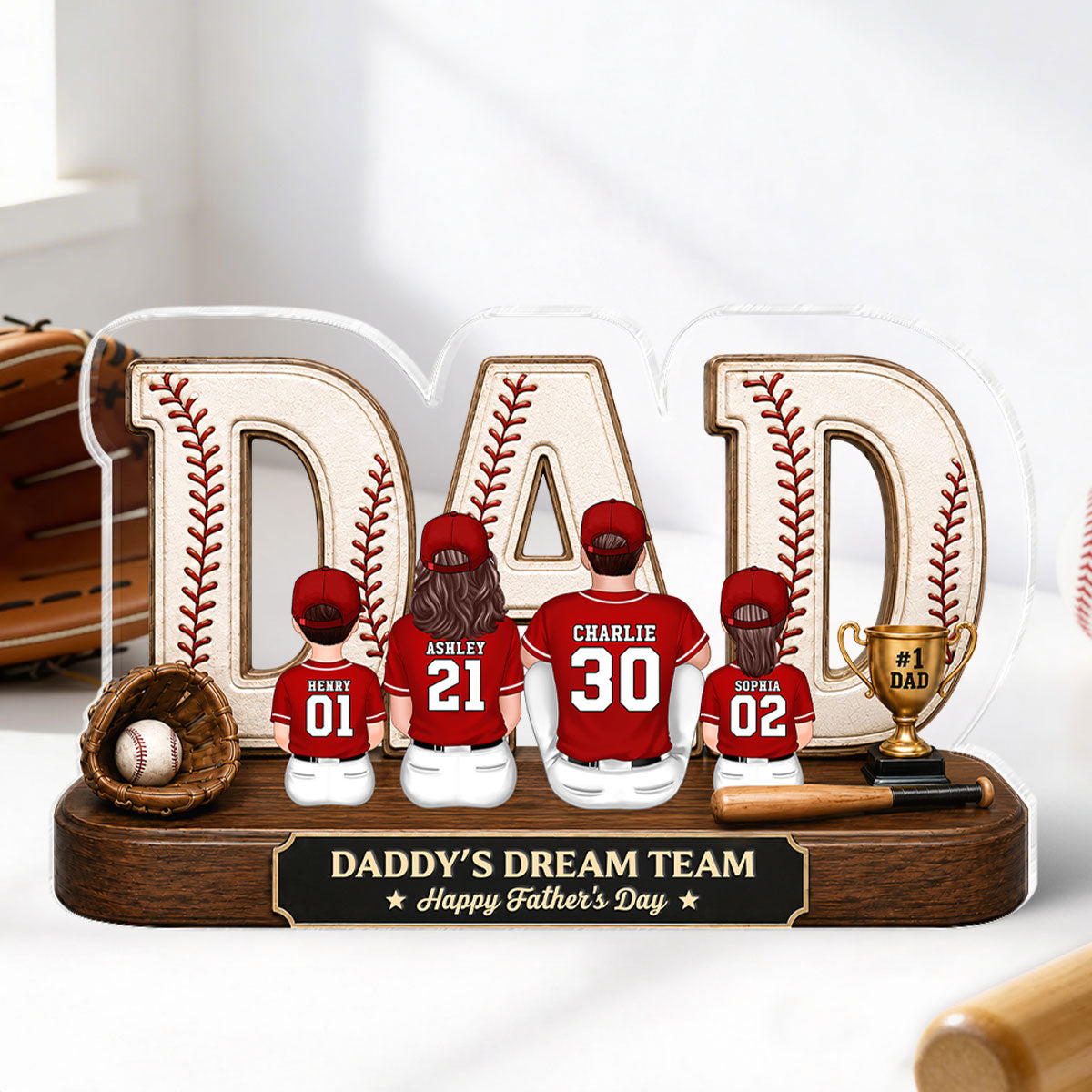 Baseball Daddy's Dream Team - Personalized Acrylic Block Plaque - Gift For Dad, Husband, Baseball Fans