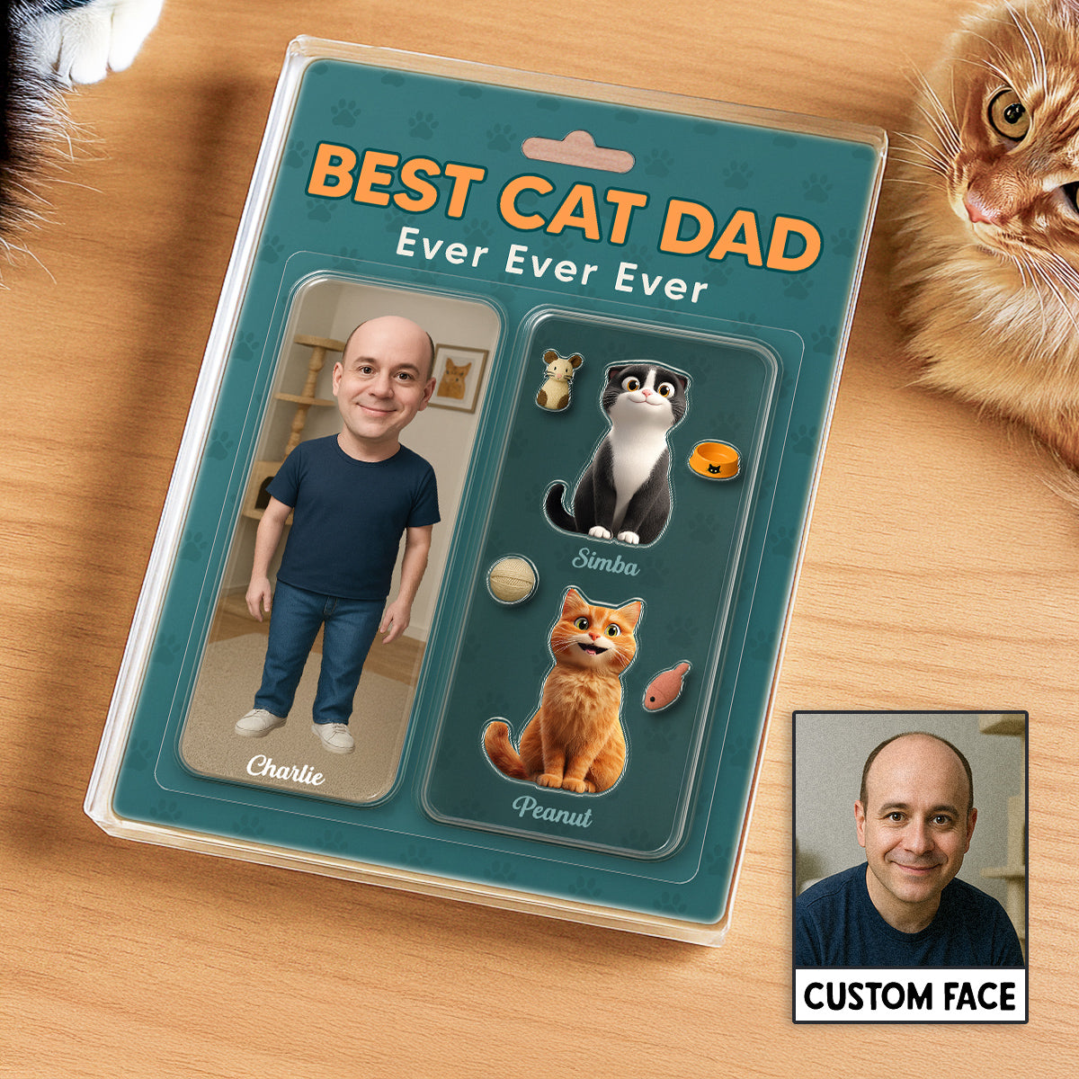 Cat Dad Photo Upload Custom Figure Personalized Acrylic Block Plaque, Gift for Cat Lover